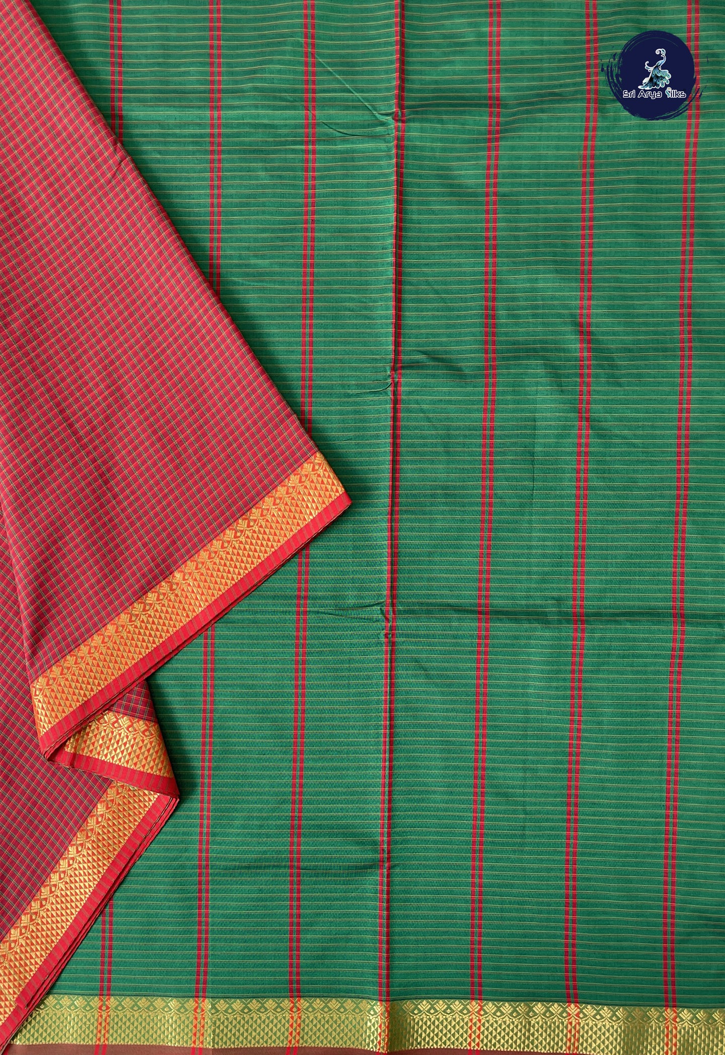 Red 10 Yards Semi Silk Cotton With Checked Pattern