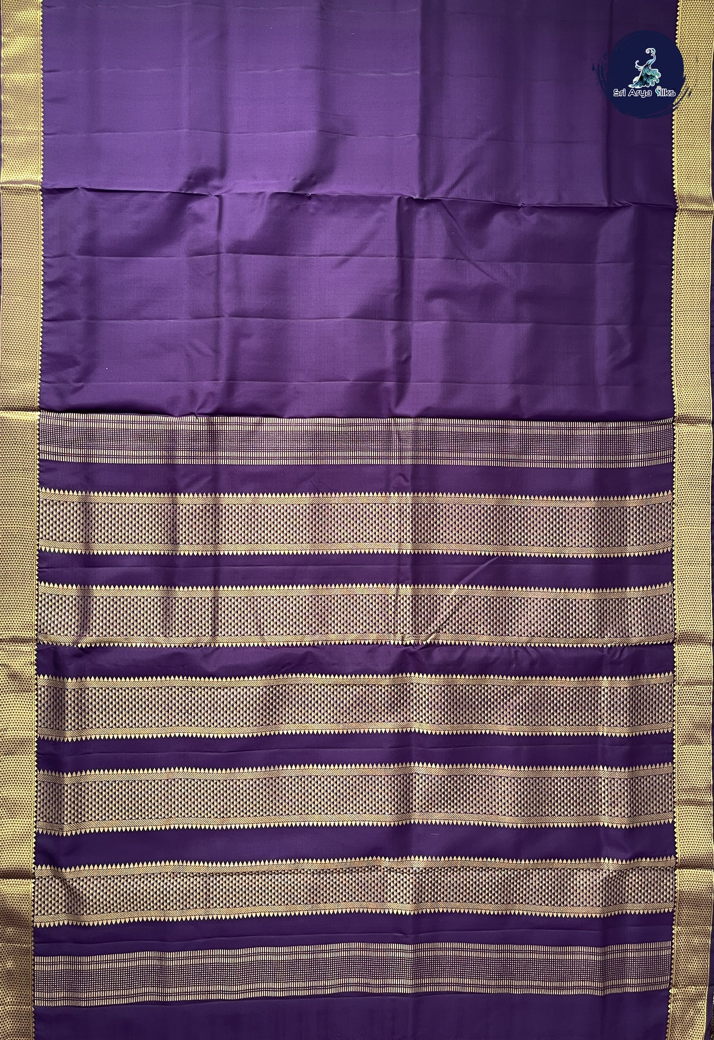 Dark Plum Madisar 10 Yards Silk Saree With Plain Pattern