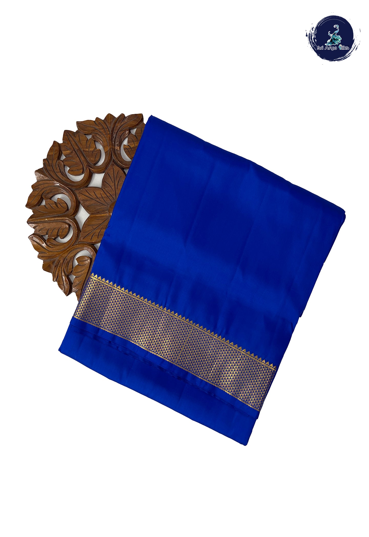 MS Blue Madisar 10 Yards Silk Saree With Plain Pattern
