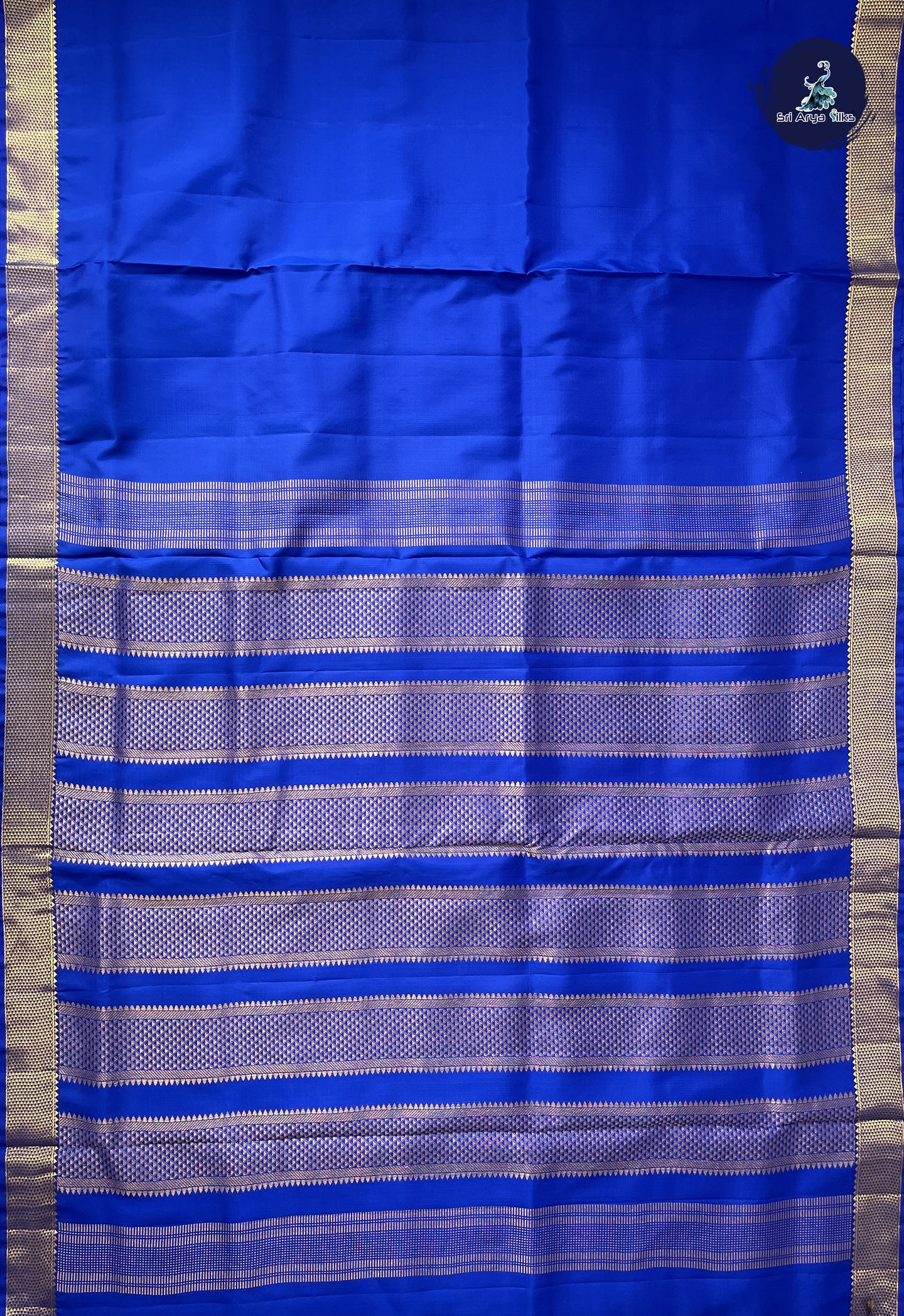 MS Blue Madisar 10 Yards Silk Saree With Plain Pattern