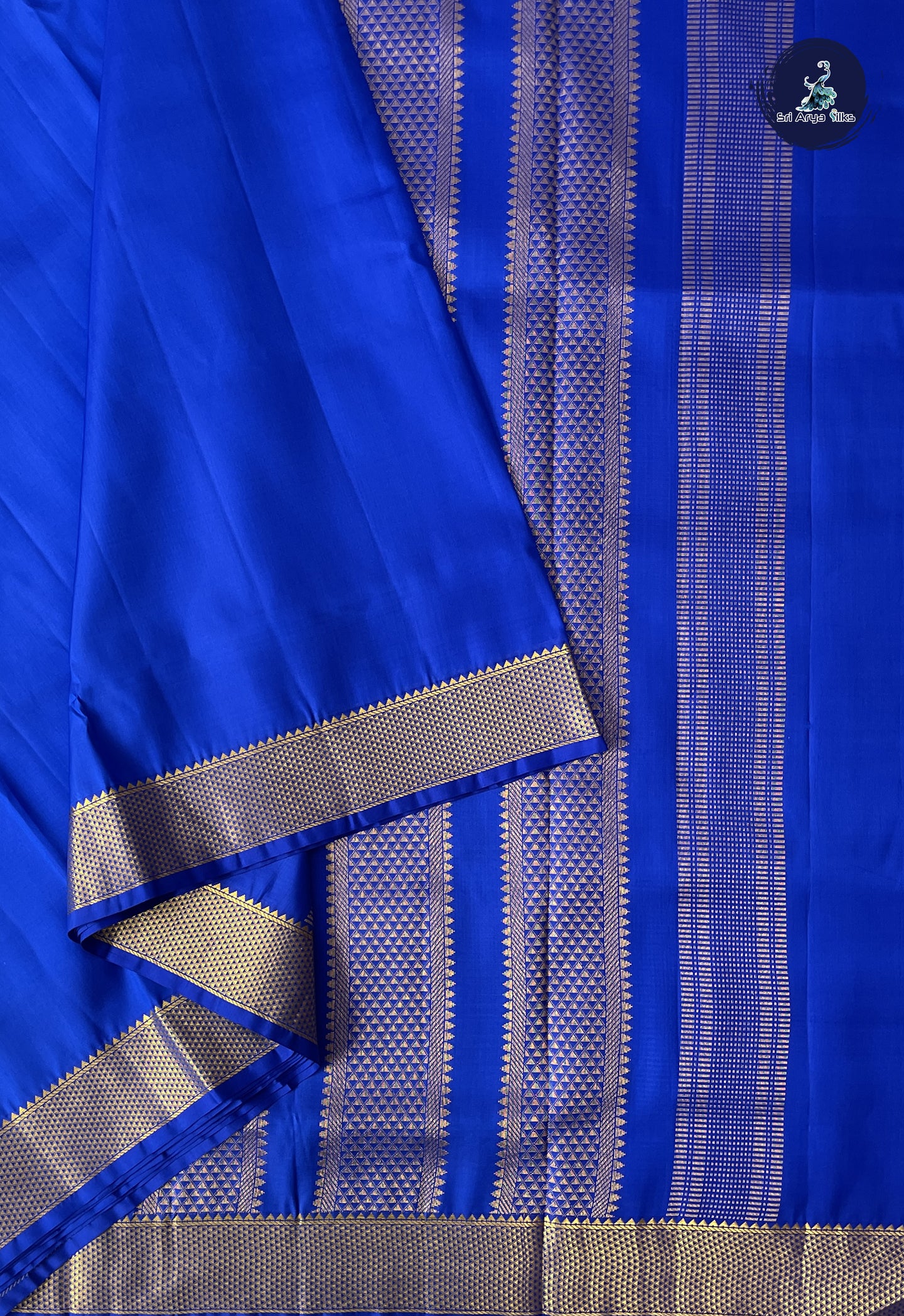 MS Blue Madisar 10 Yards Silk Saree With Plain Pattern
