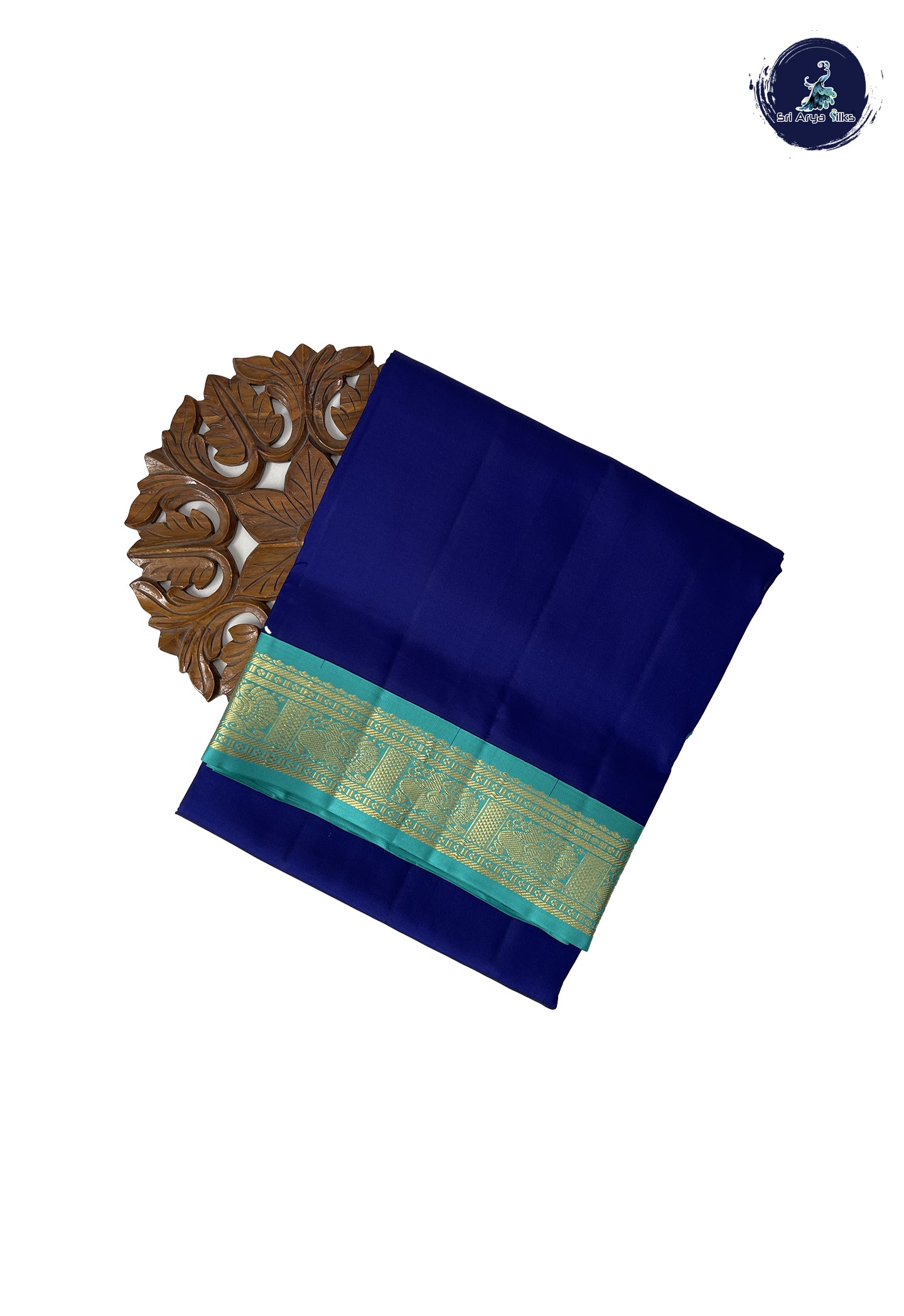 Ink Blue Madisar 10 Yards Silk Saree With Plain Pattern
