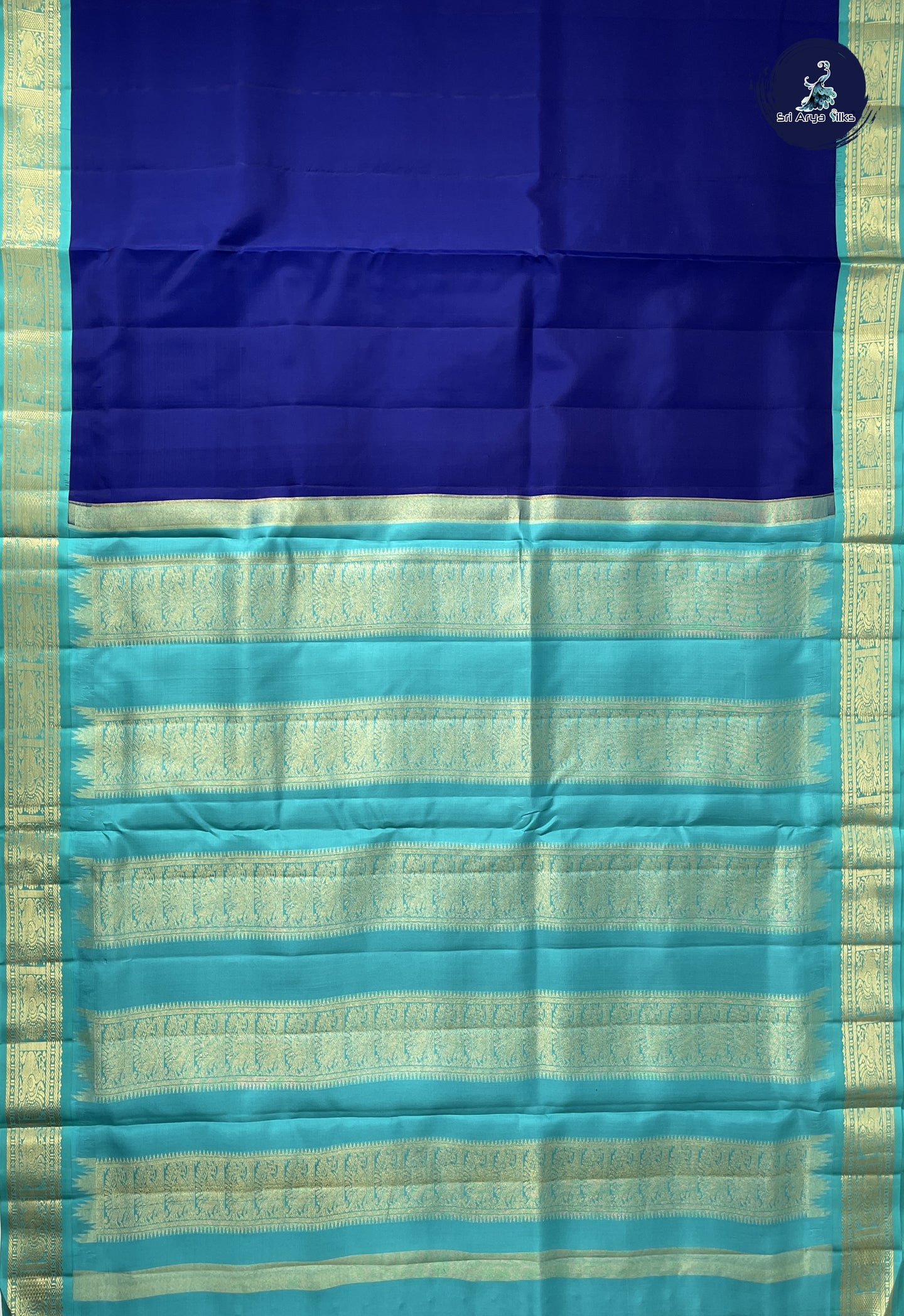 Ink Blue Madisar 10 Yards Silk Saree With Plain Pattern