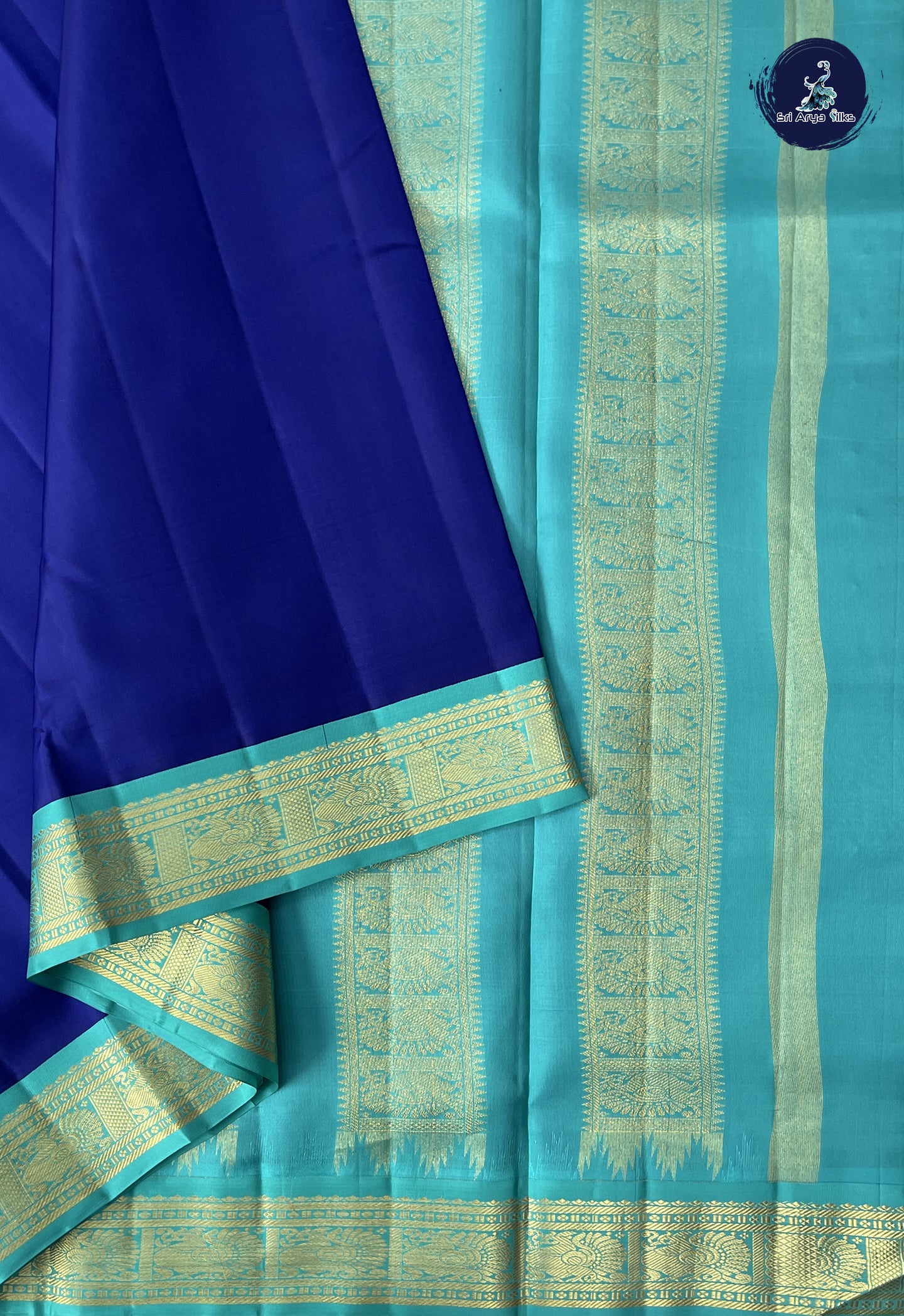 Ink Blue Madisar 10 Yards Silk Saree With Plain Pattern