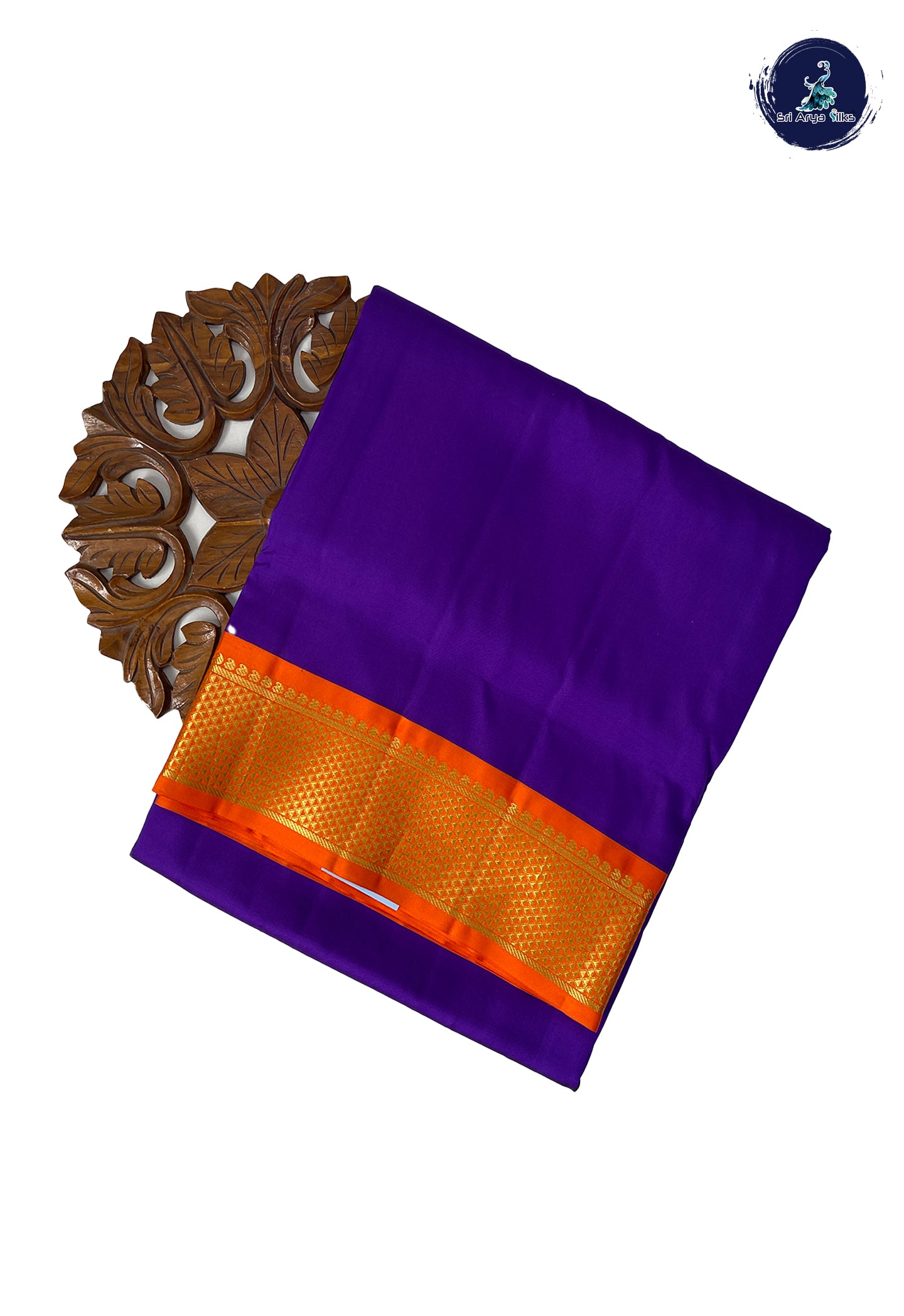 Dark Violet Madisar 10 Yards Silk Saree With Plain Pattern
