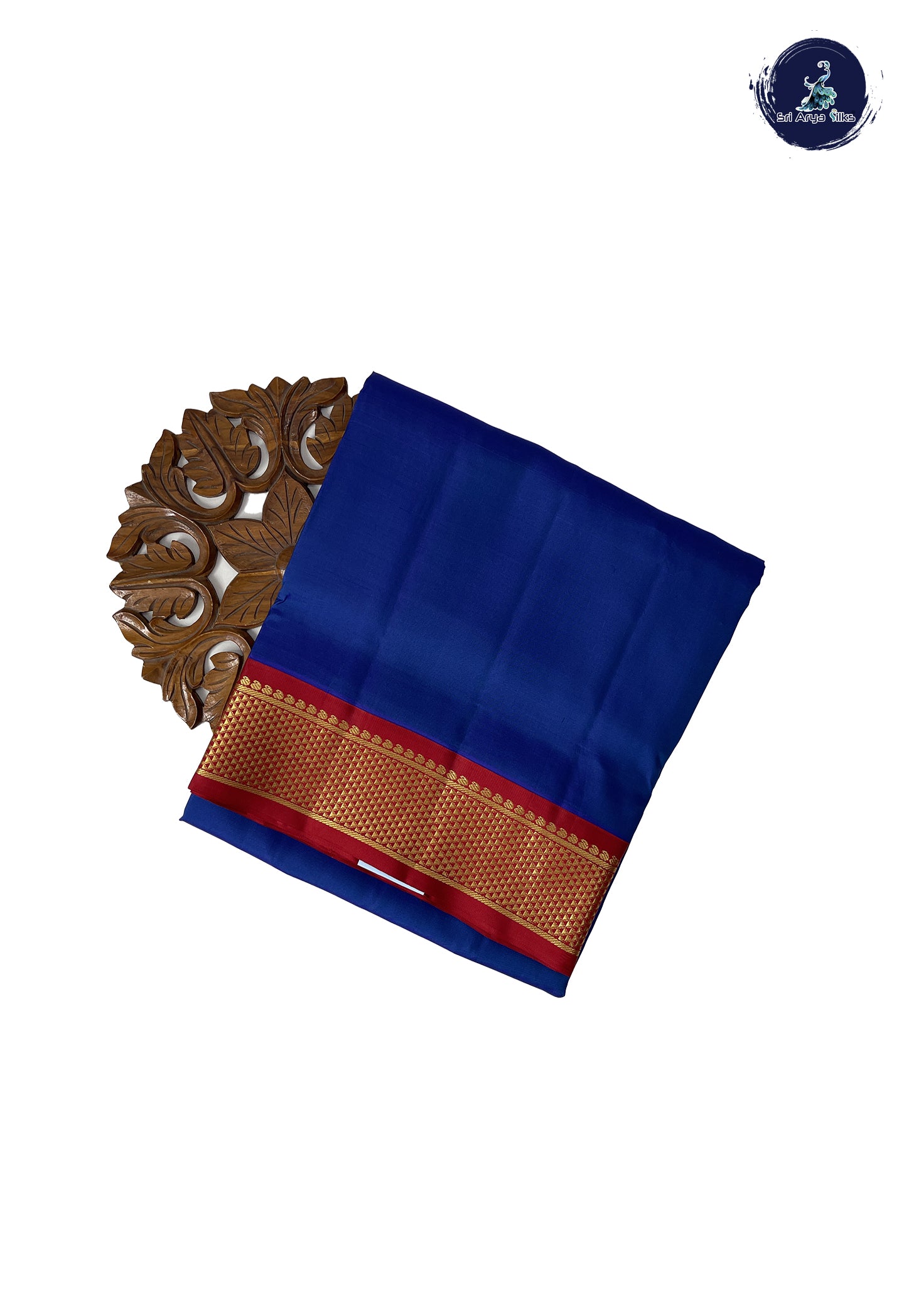 Peacock Blue Madisar 10 Yards Silk Saree With Plain Pattern