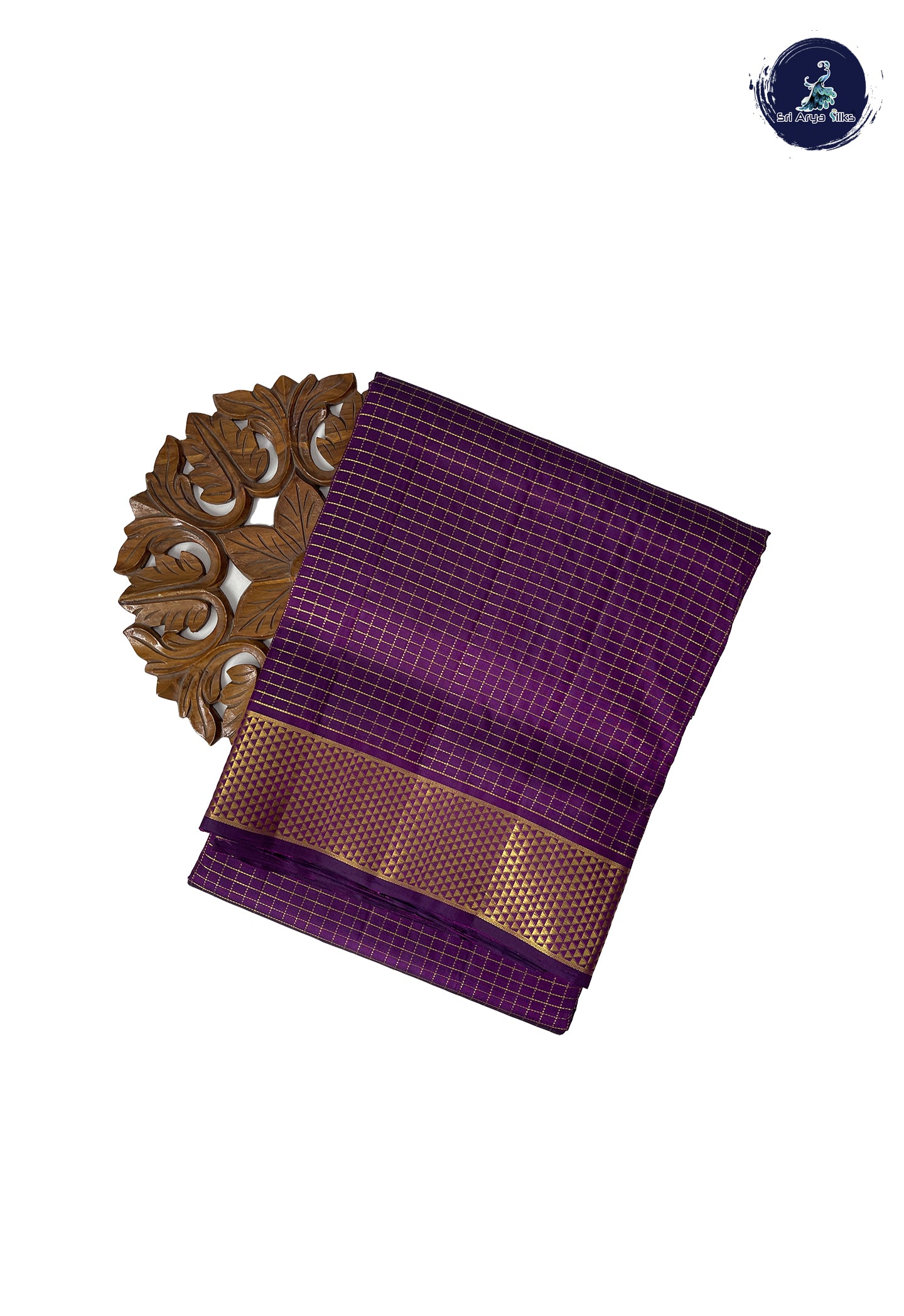 Dark Violet Madisar 10 Yards Silk Saree With Zari Checked Pattern