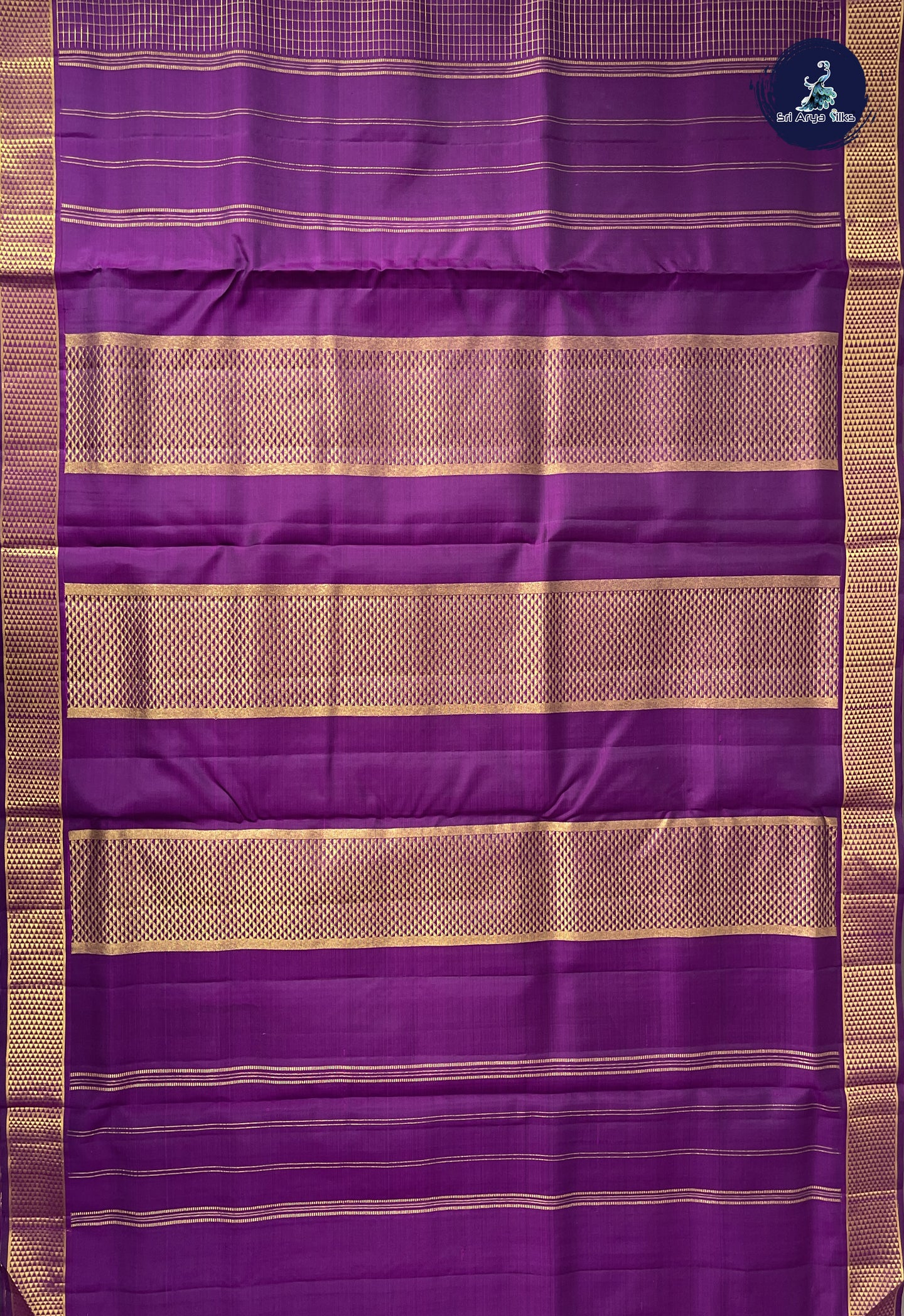 Dark Violet Madisar 10 Yards Silk Saree With Zari Checked Pattern