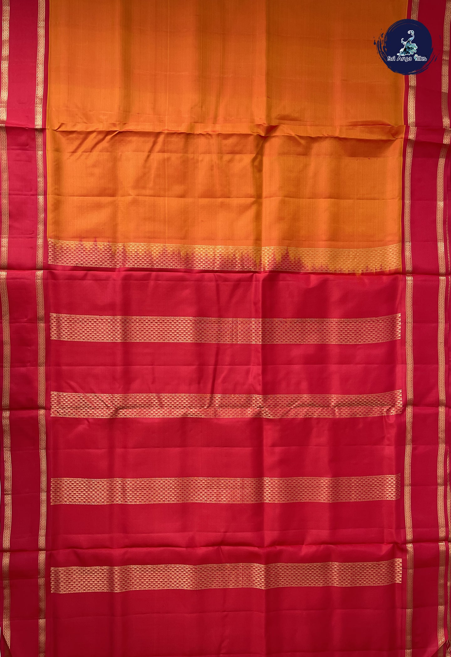 Lite Mustard Orange Madisar 10 Yards Silk Saree With Doria Lines Pattern