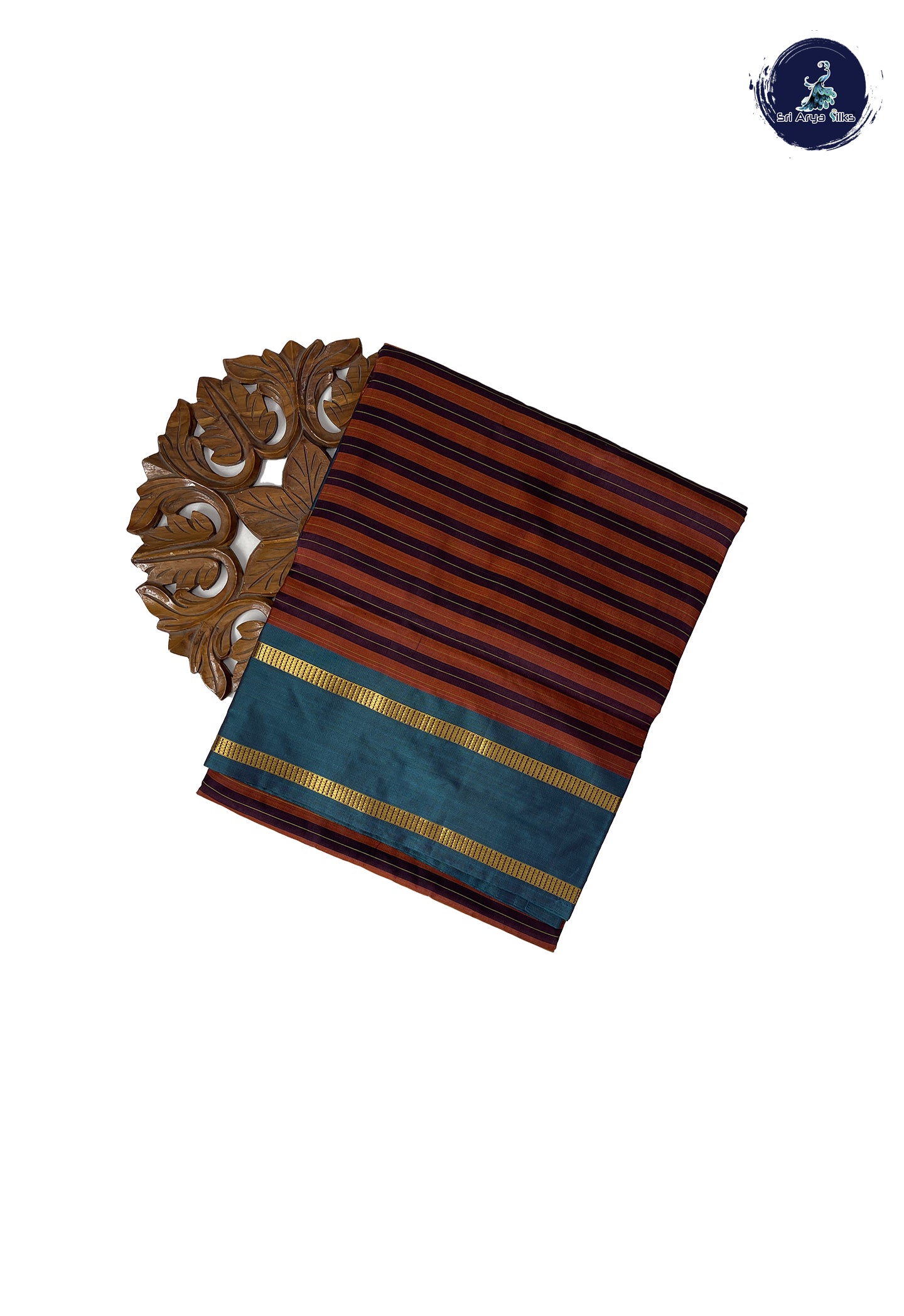 Rust Madisar 10 Yards Silk Saree With Stripes Pattern