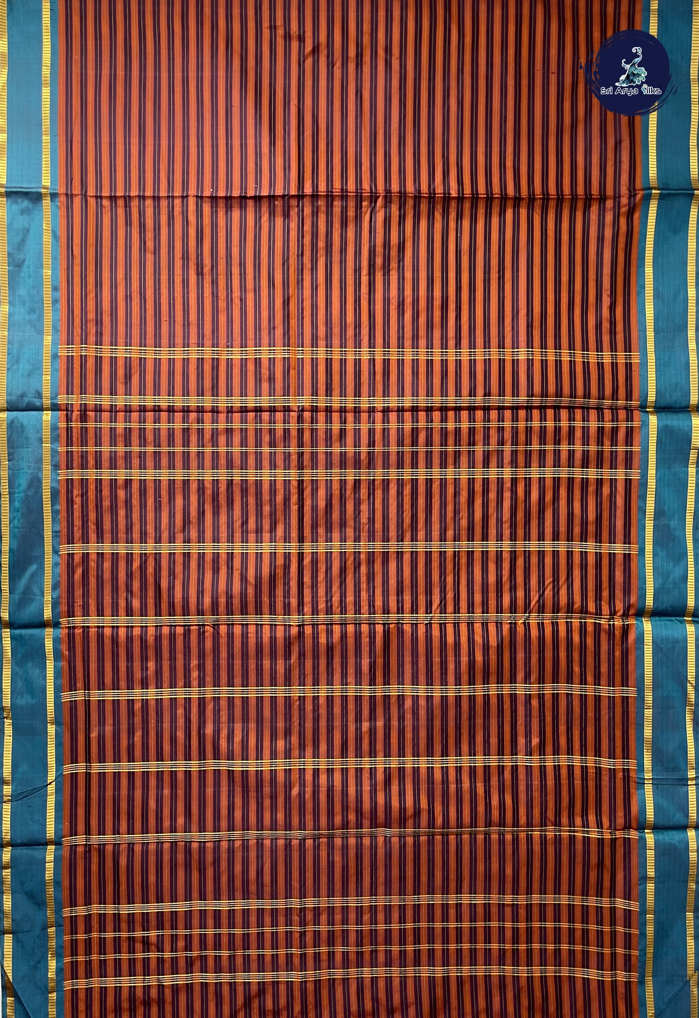 Rust Madisar 10 Yards Silk Saree With Stripes Pattern