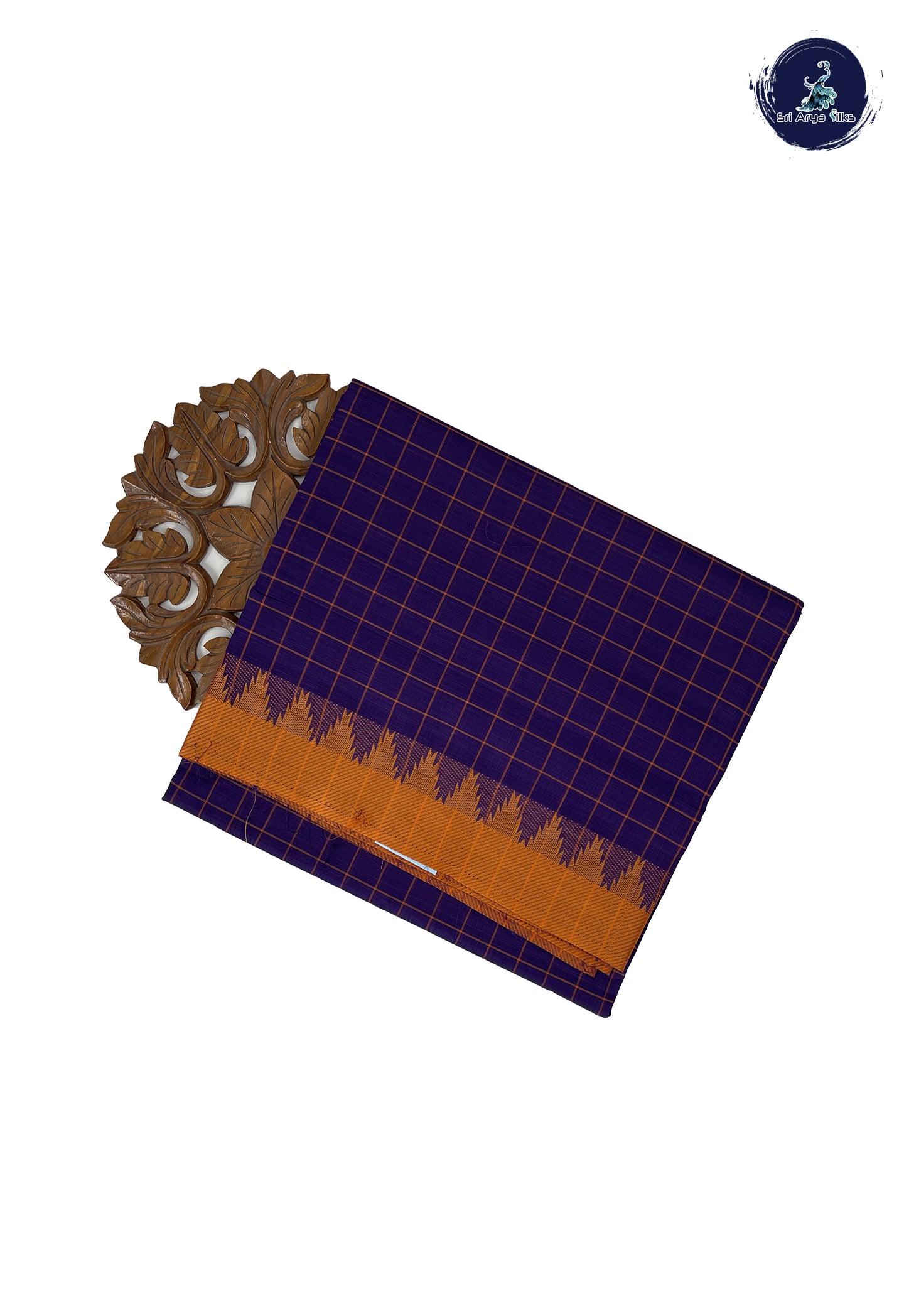 Dark Violet 10 Yards Madisar Cotton Saree With Checked Pattern