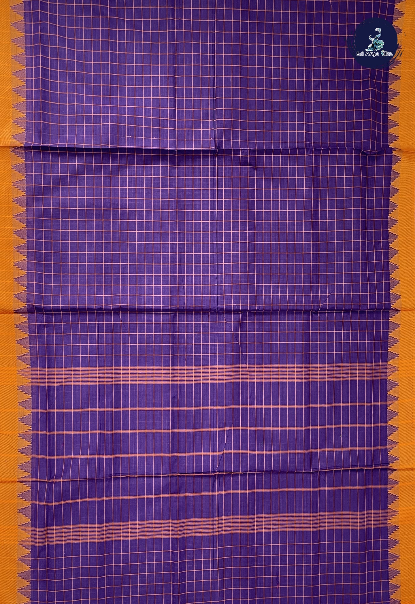 Dark Violet 10 Yards Madisar Cotton Saree With Checked Pattern