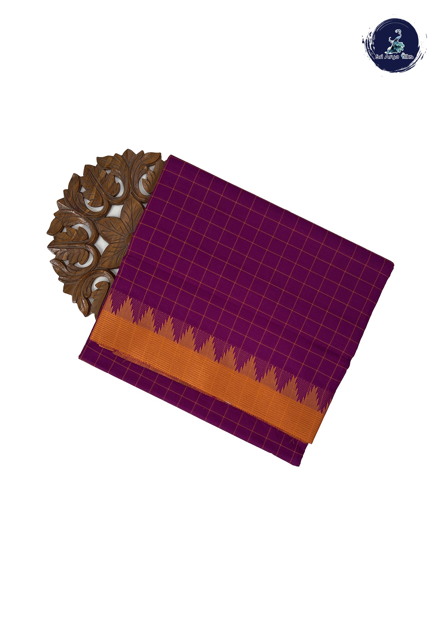 Purple 10 Yards Madisar Cotton Saree With Checked Pattern