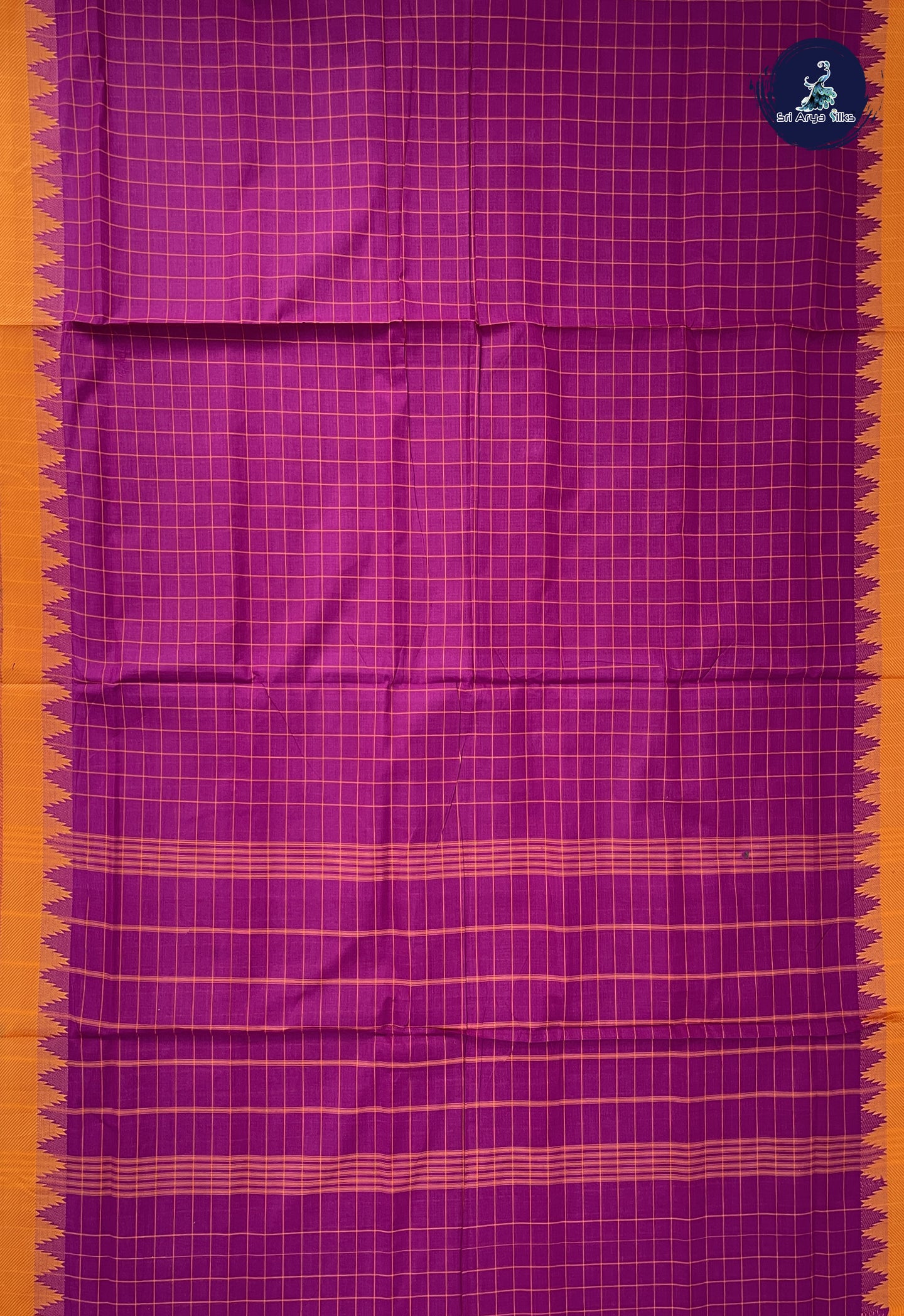 Purple 10 Yards Madisar Cotton Saree With Checked Pattern