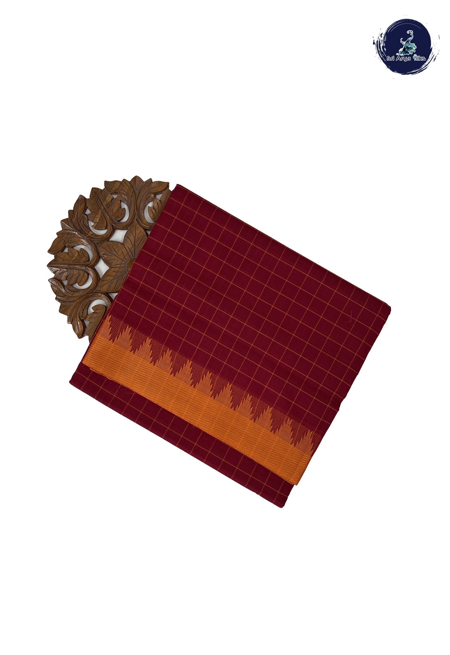 Maroon 10 Yards Madisar Cotton Saree With Checked Pattern