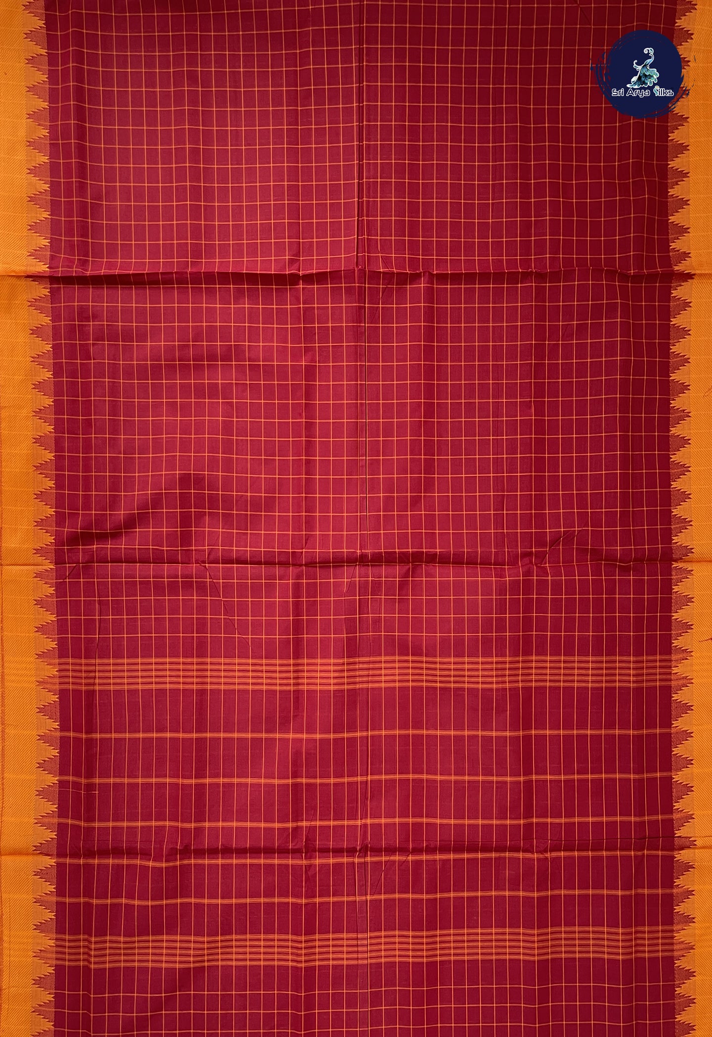 Maroon 10 Yards Madisar Cotton Saree With Checked Pattern