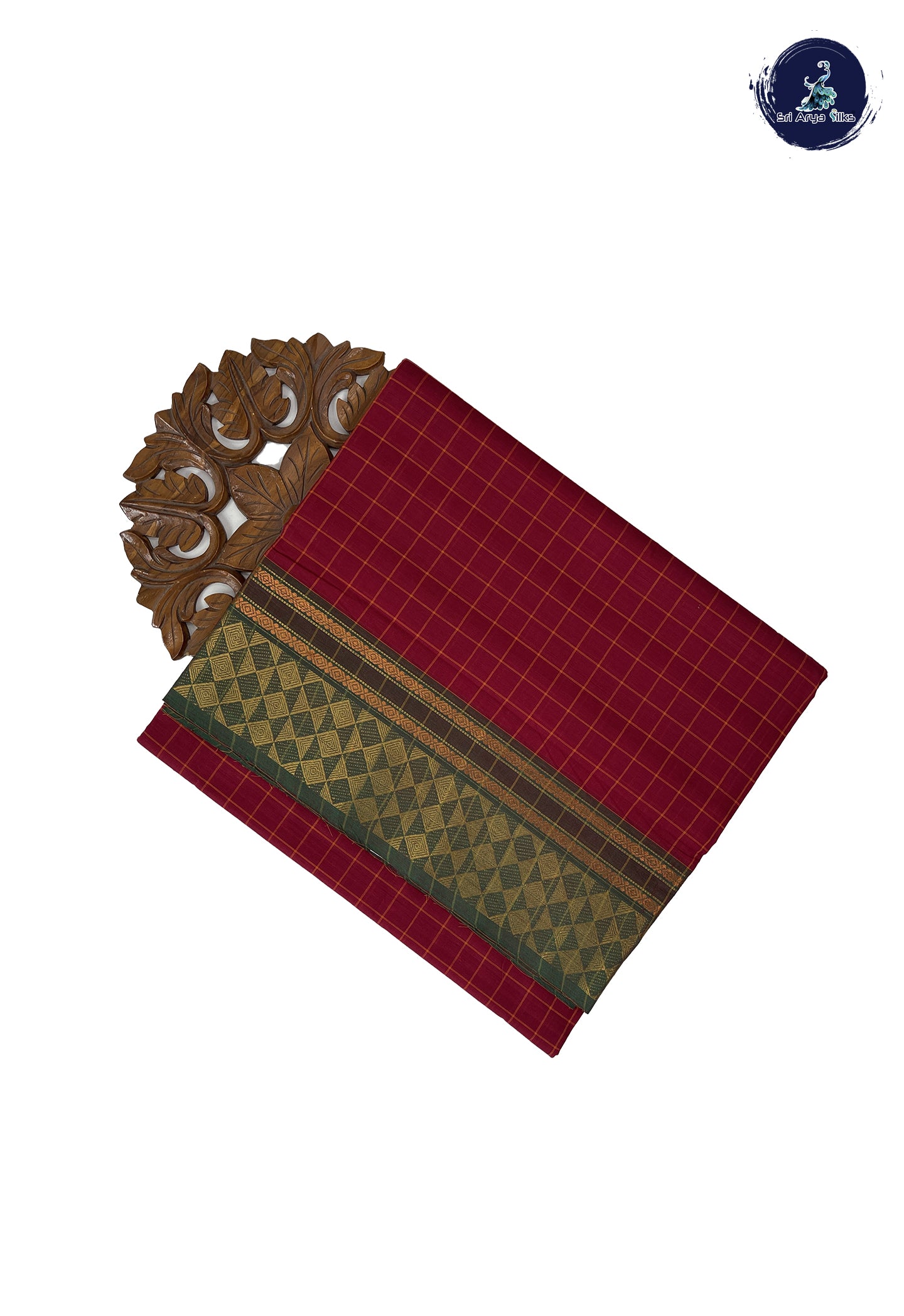 Maroon 10 Yards Madisar Cotton Saree With Checked Pattern