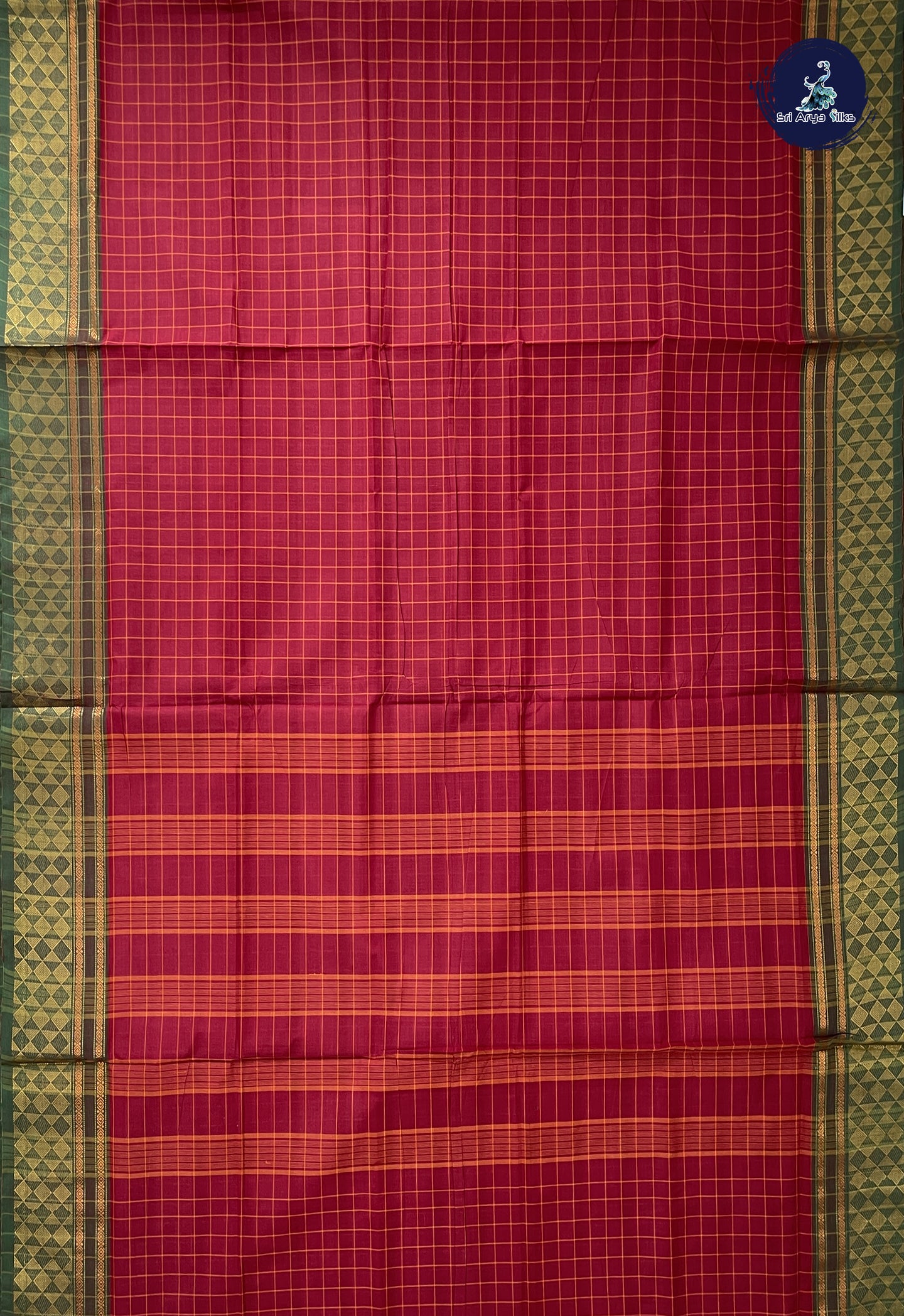 Maroon 10 Yards Madisar Cotton Saree With Checked Pattern