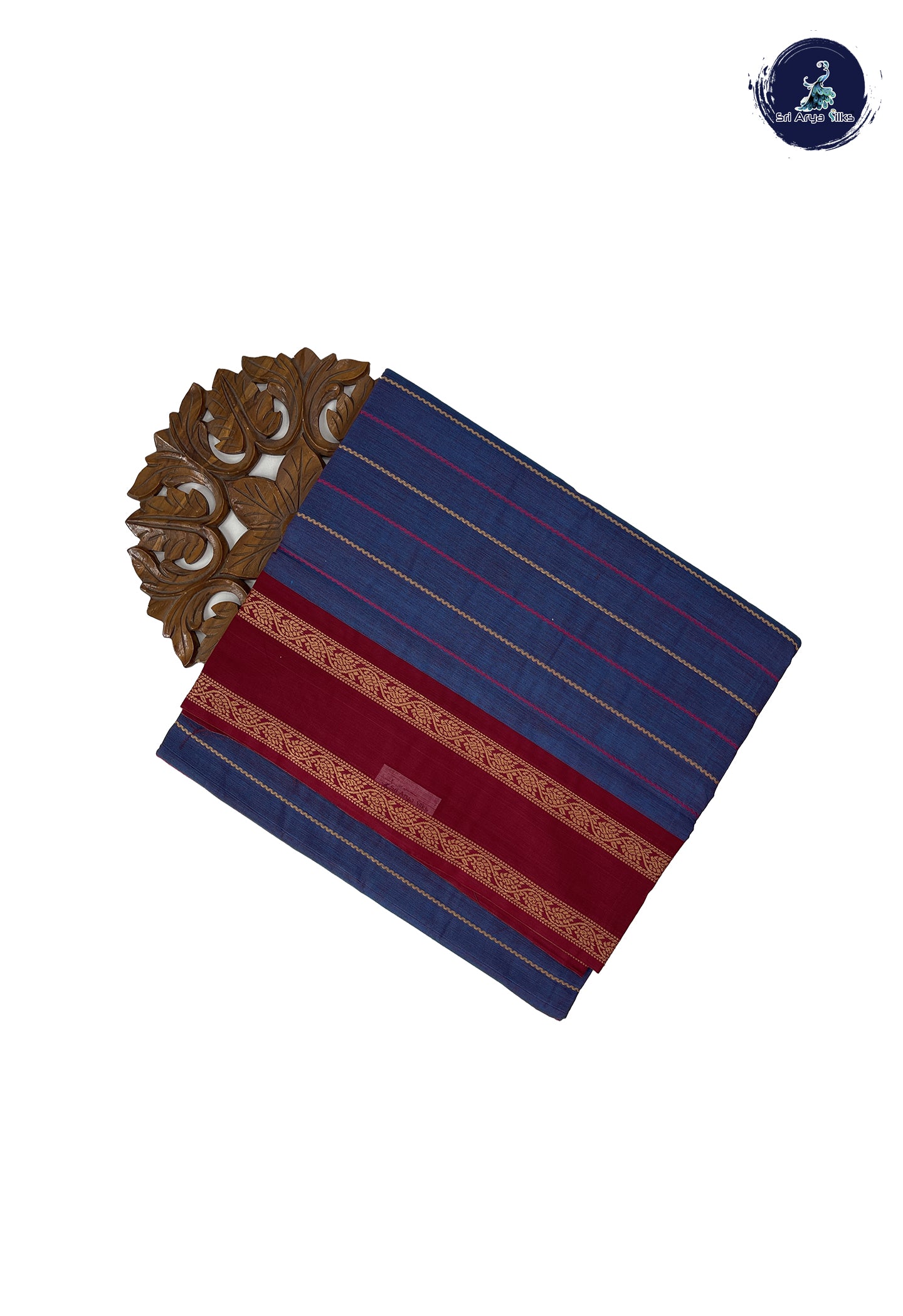 Dual Tone Blue 10 Yards Madisar Cotton Saree With Veldhari Stripes Pattern