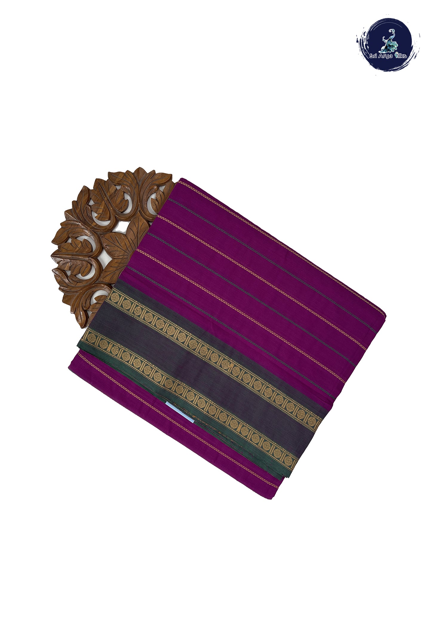 Purple 10 Yards Madisar Cotton Saree With Veldhari Stripes Pattern
