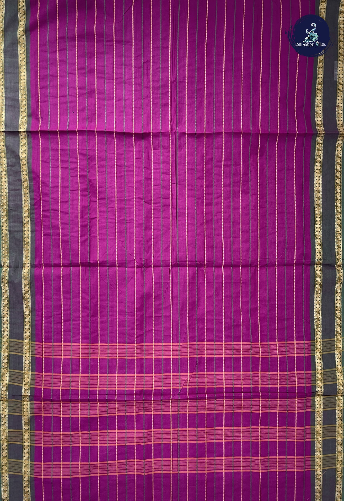 Purple 10 Yards Madisar Cotton Saree With Veldhari Stripes Pattern