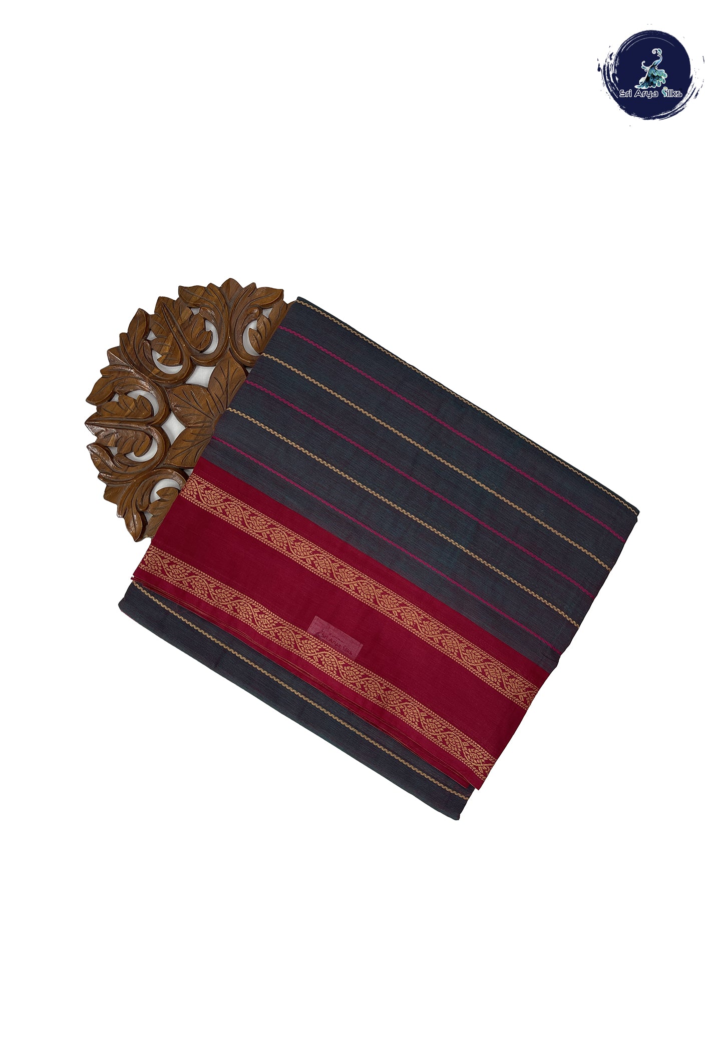 Dual Tone Grey 10 Yards Madisar Cotton Saree With Veldhari Stripes Pattern