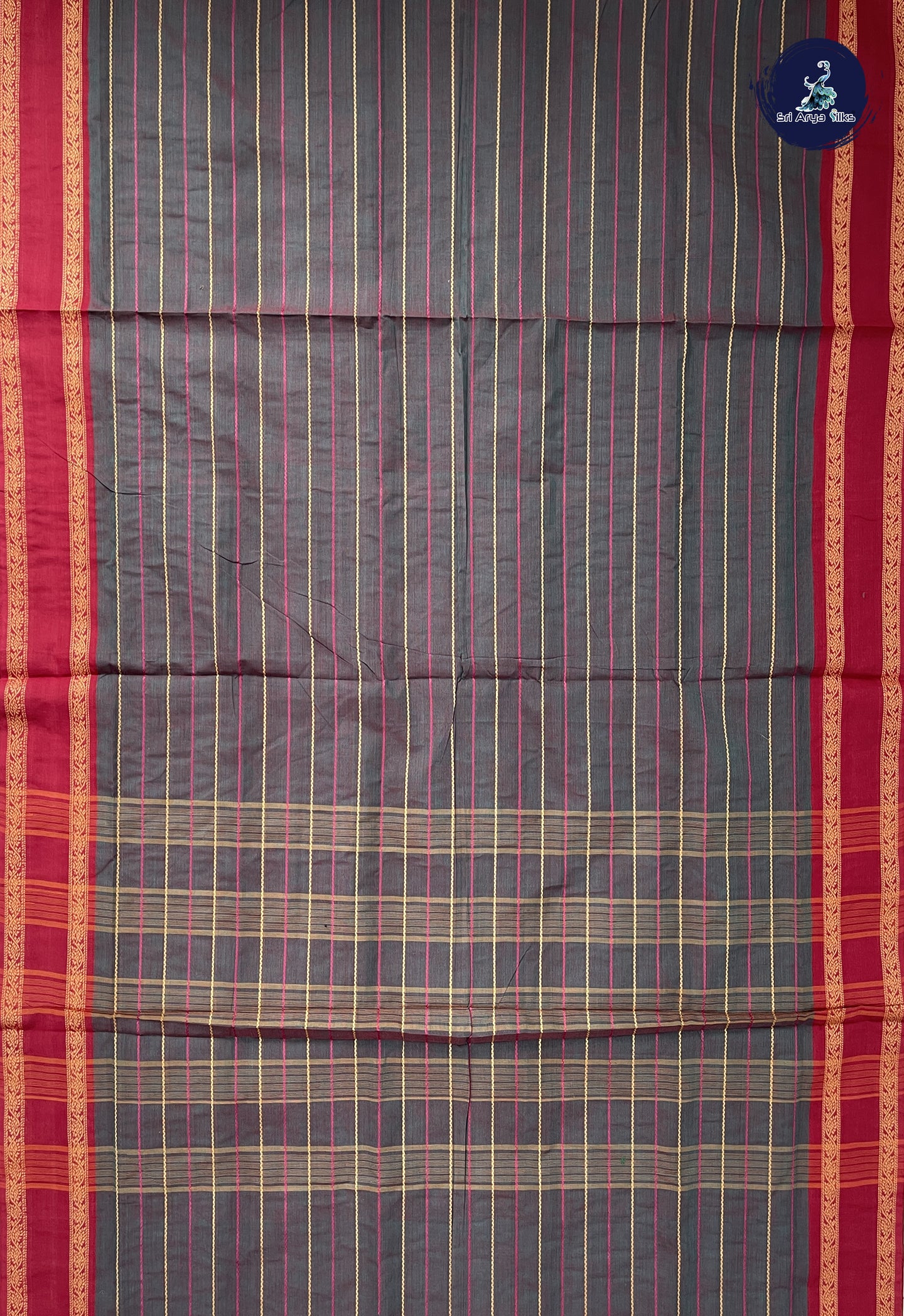 Dual Tone Grey 10 Yards Madisar Cotton Saree With Veldhari Stripes Pattern
