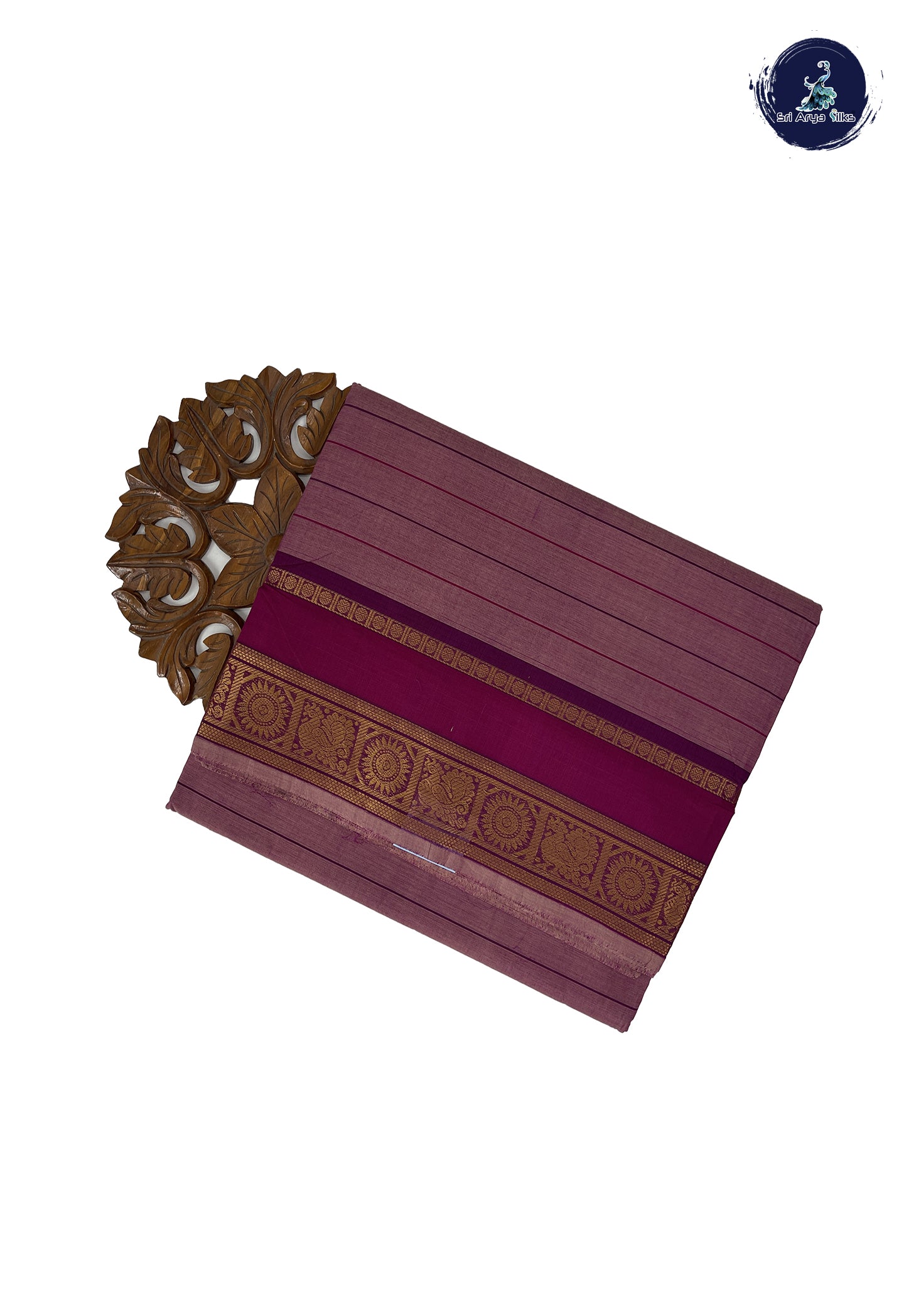 Light Burgundy 10 Yards Madisar Cotton Saree With Stripes Pattern