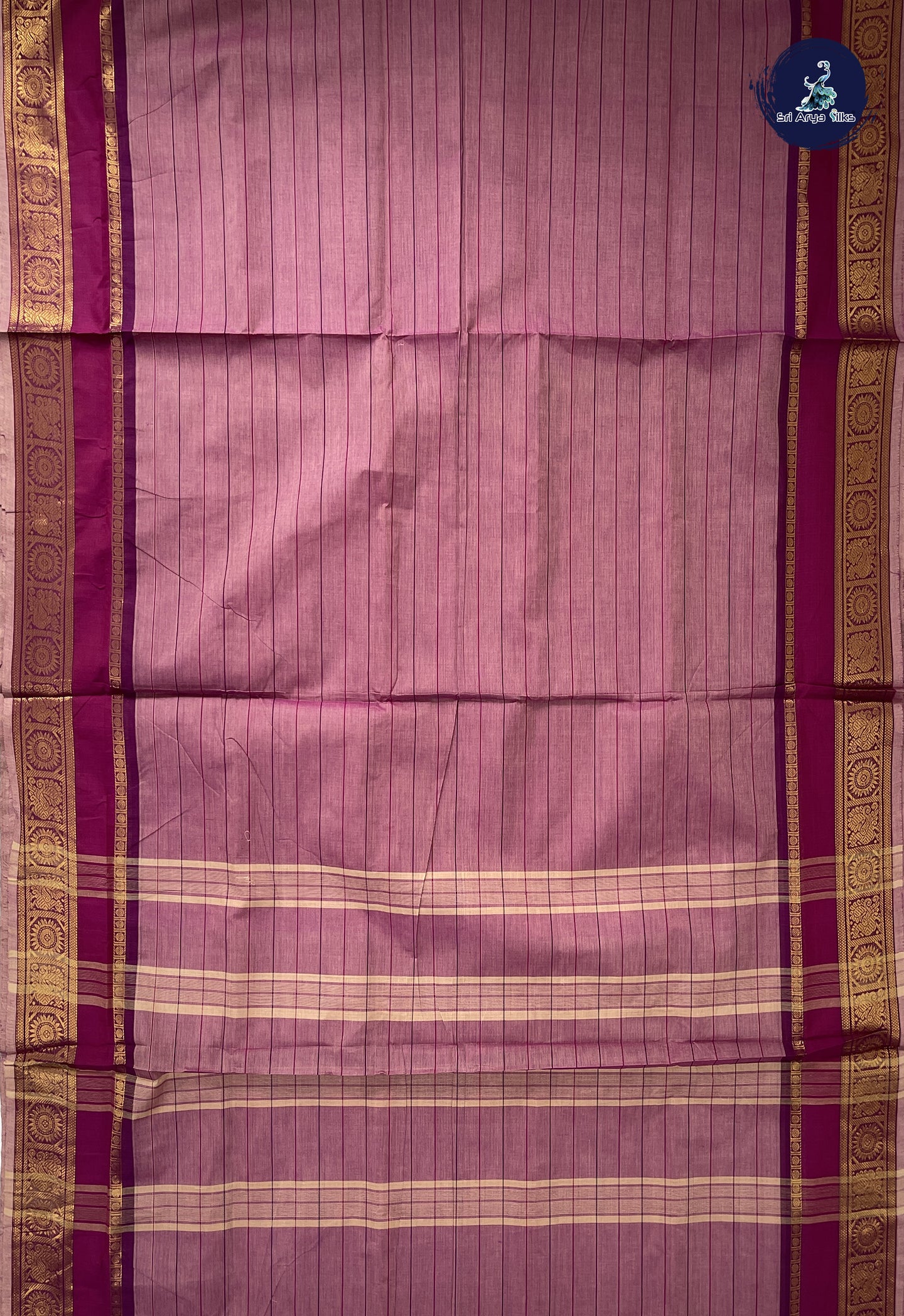 Light Burgundy 10 Yards Madisar Cotton Saree With Stripes Pattern