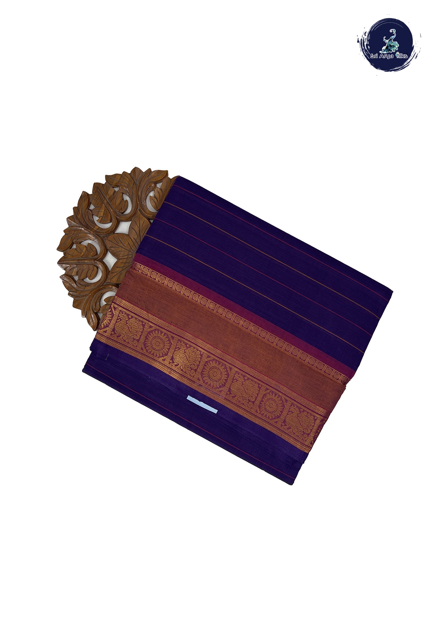 Dark Violet 10 Yards Madisar Cotton Saree With Stripes Pattern
