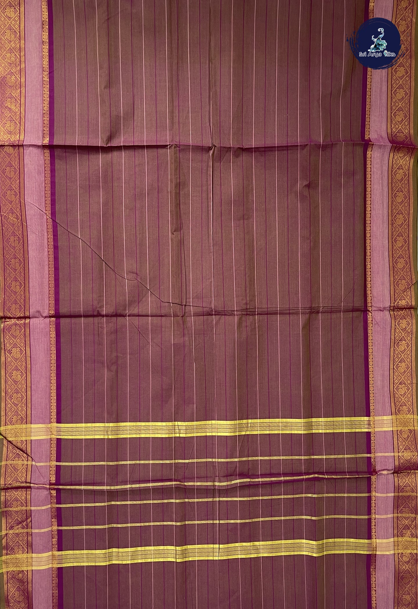Dual Tone Purple 10 Yards Madisar Cotton Saree With Stripes Pattern