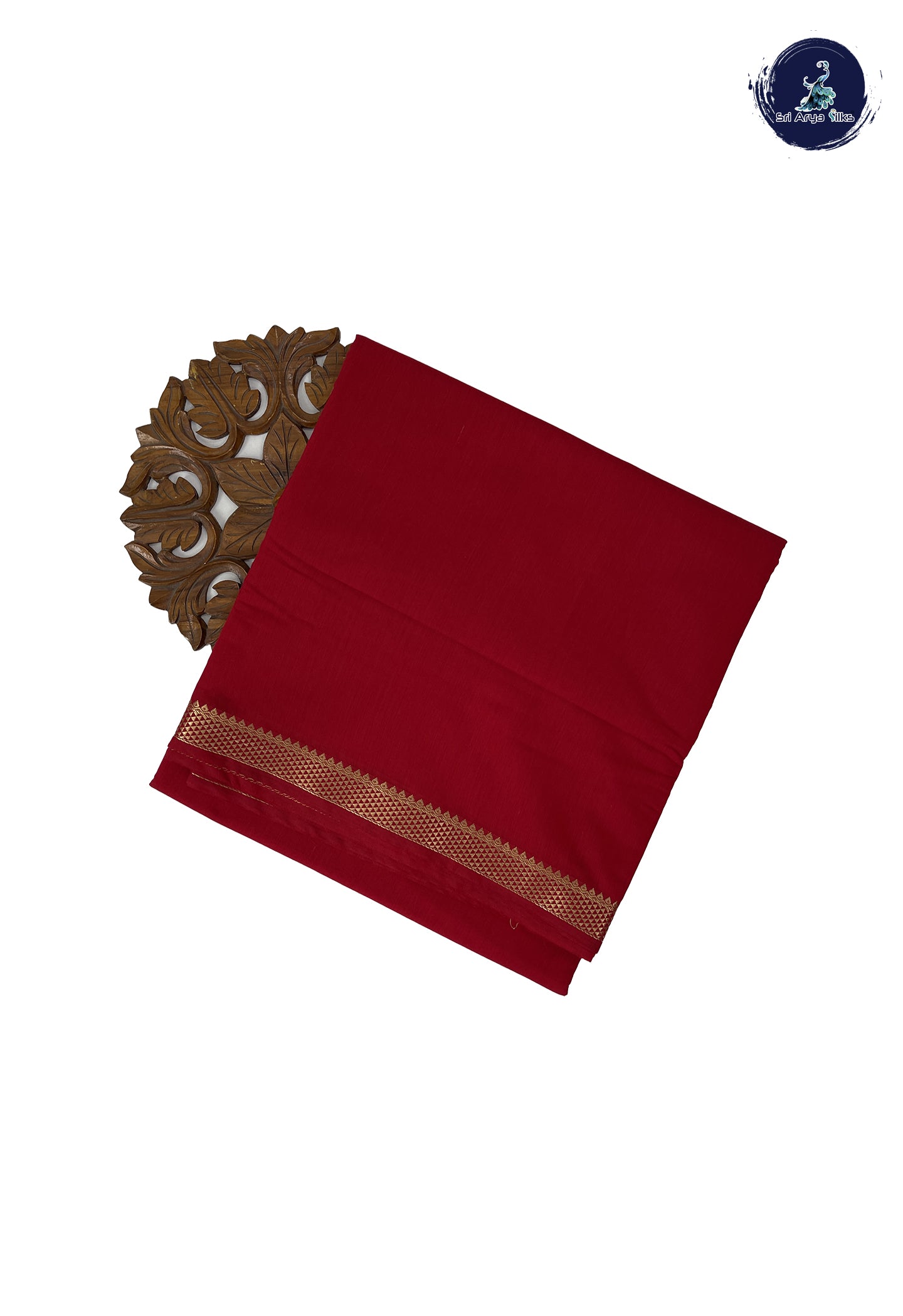 Red 10 Yards Semi Silk Cotton With Plain Pattern