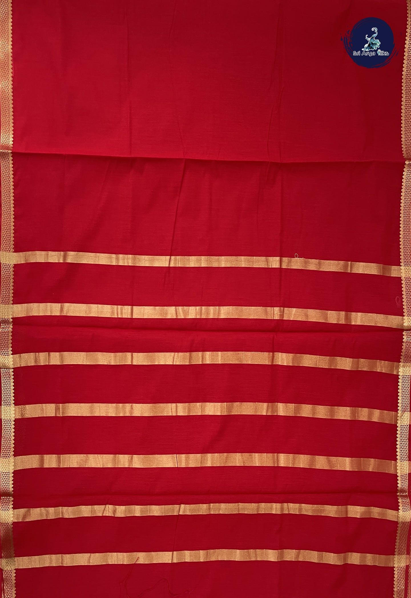 Red 10 Yards Semi Silk Cotton With Plain Pattern