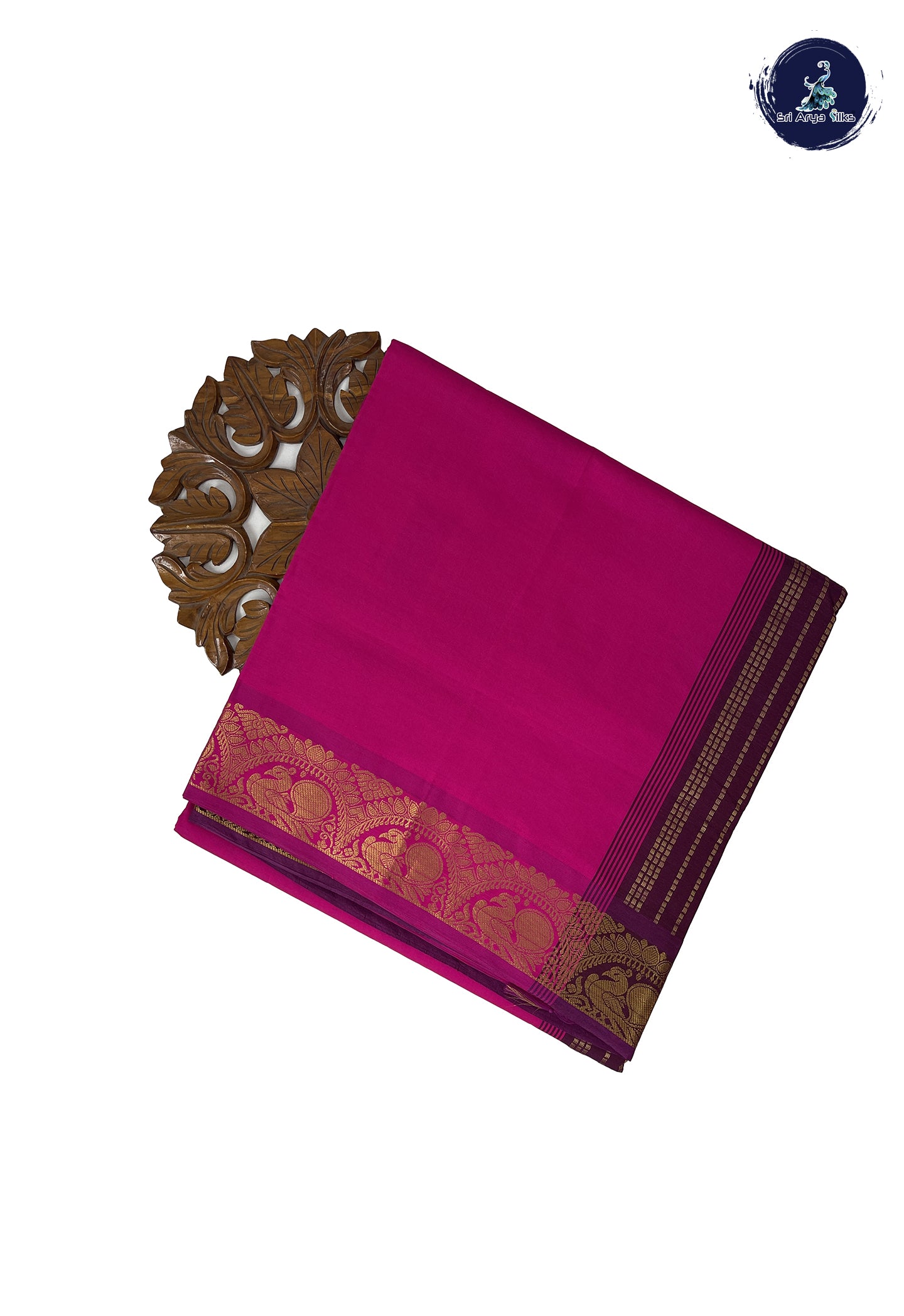 Dark Pink Madisar Semi Silk Cotton Saree With Plain Pattern