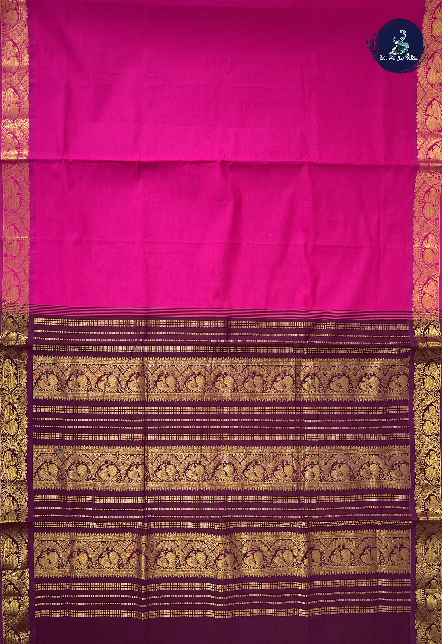 Dark Pink Madisar Semi Silk Cotton Saree With Plain Pattern