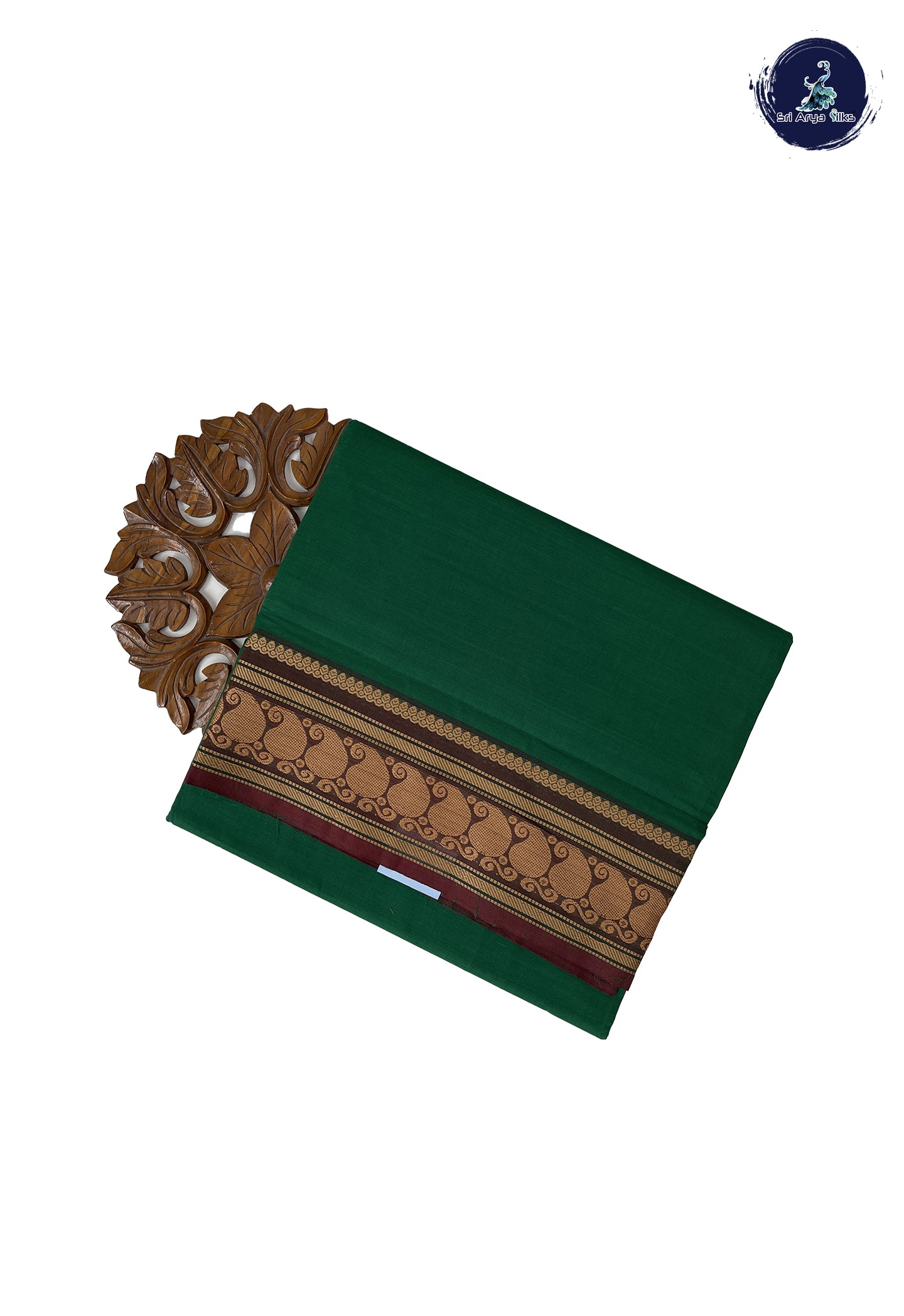 Dark Green 10 Yards Madisar Cotton Saree With Plain Pattern