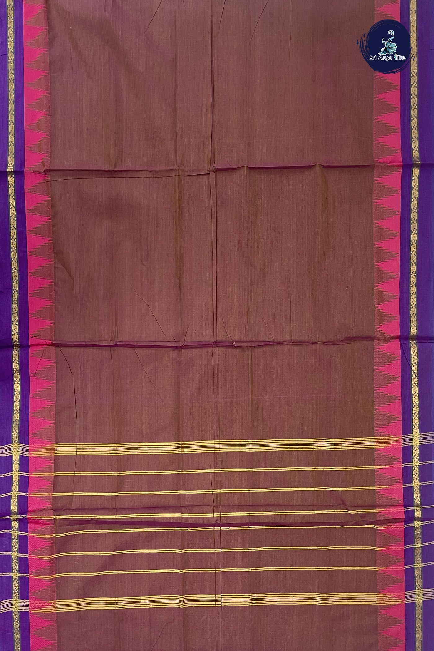 Dual Tone Brown 10 Yards Madisar Cotton Saree With Plain Pattern