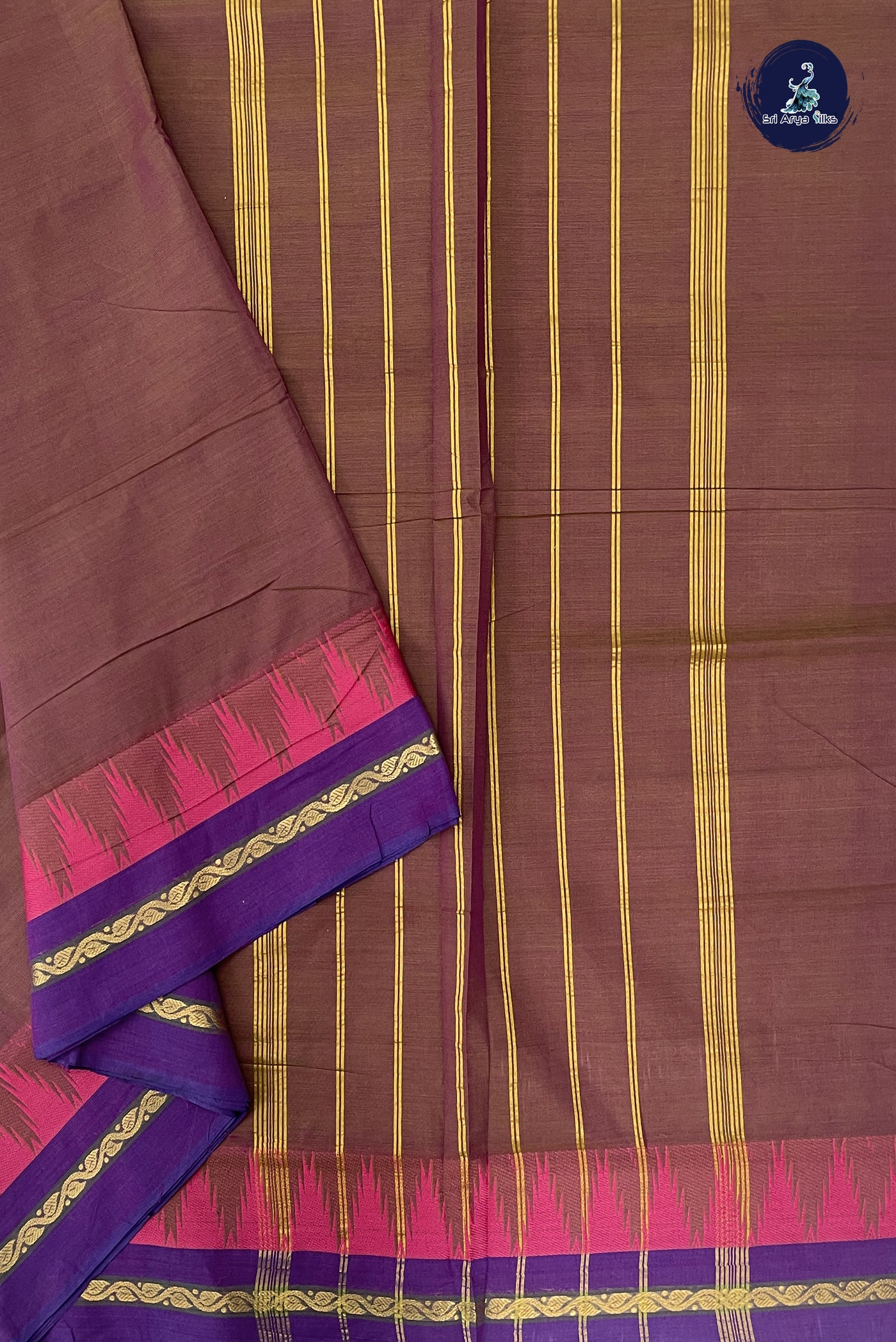 Dual Tone Brown 10 Yards Madisar Cotton Saree With Plain Pattern