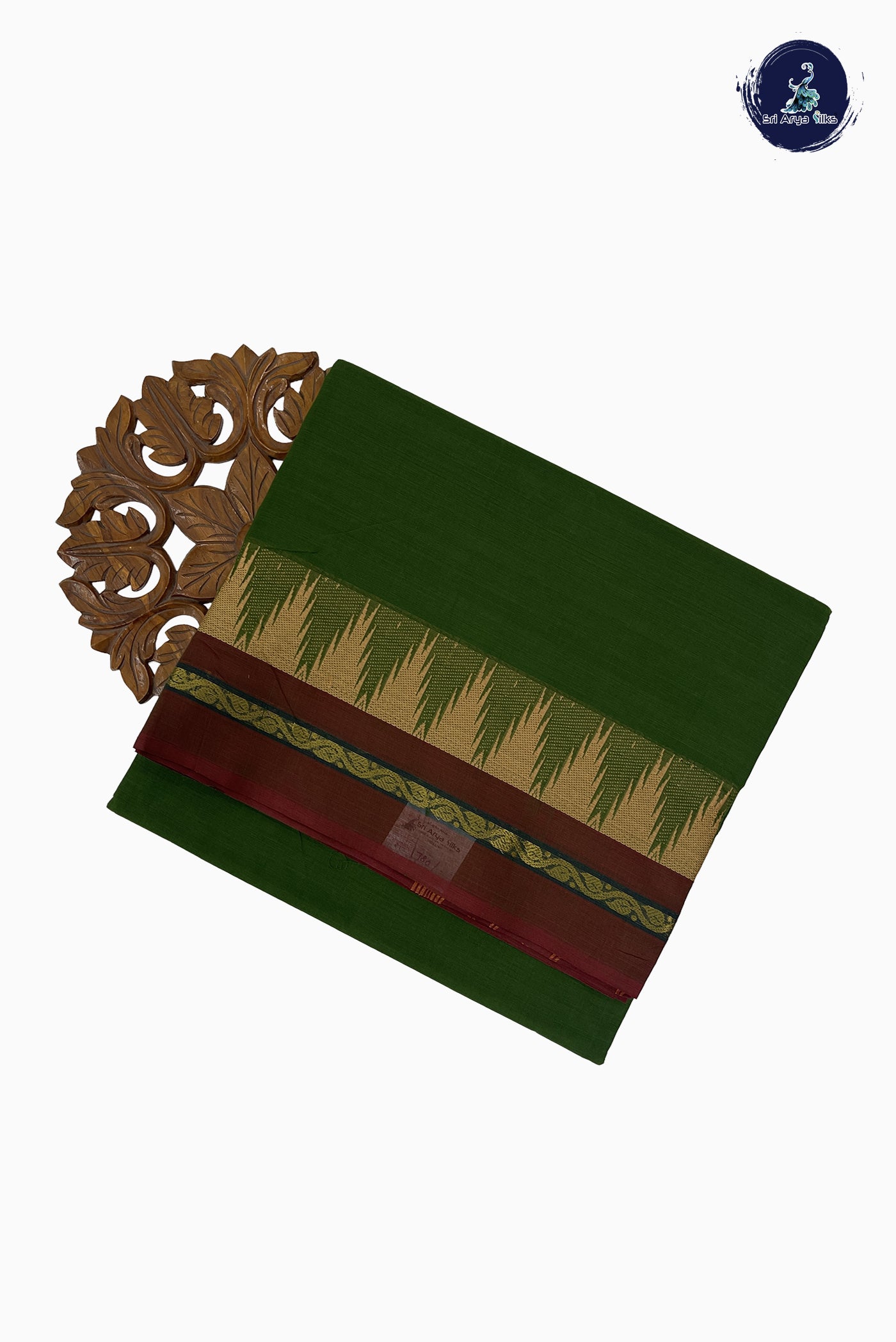 Green 10 Yards Madisar Cotton Saree With Plain Pattern