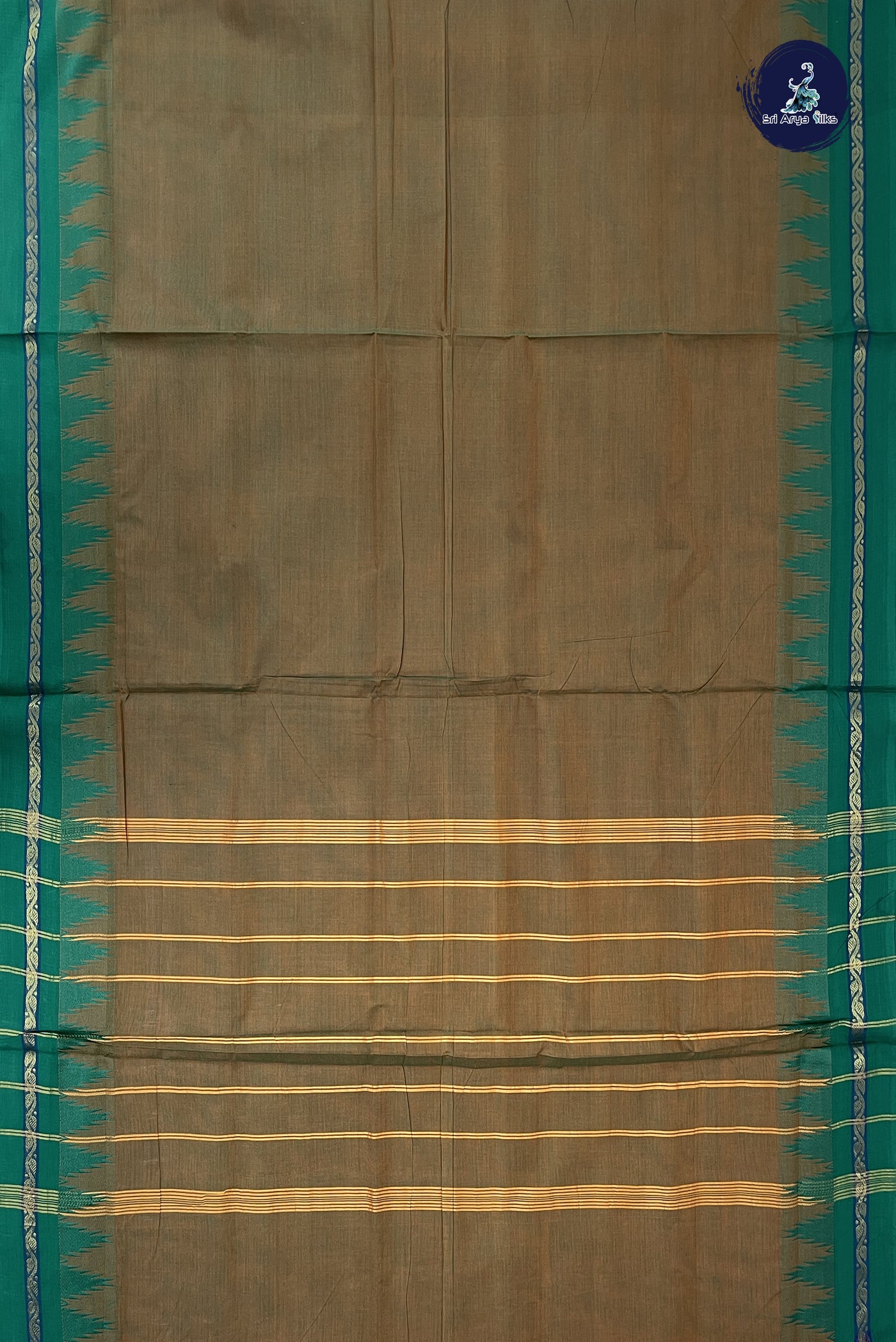 Yellowish Green 10 Yards Madisar Cotton Saree With Plain Pattern