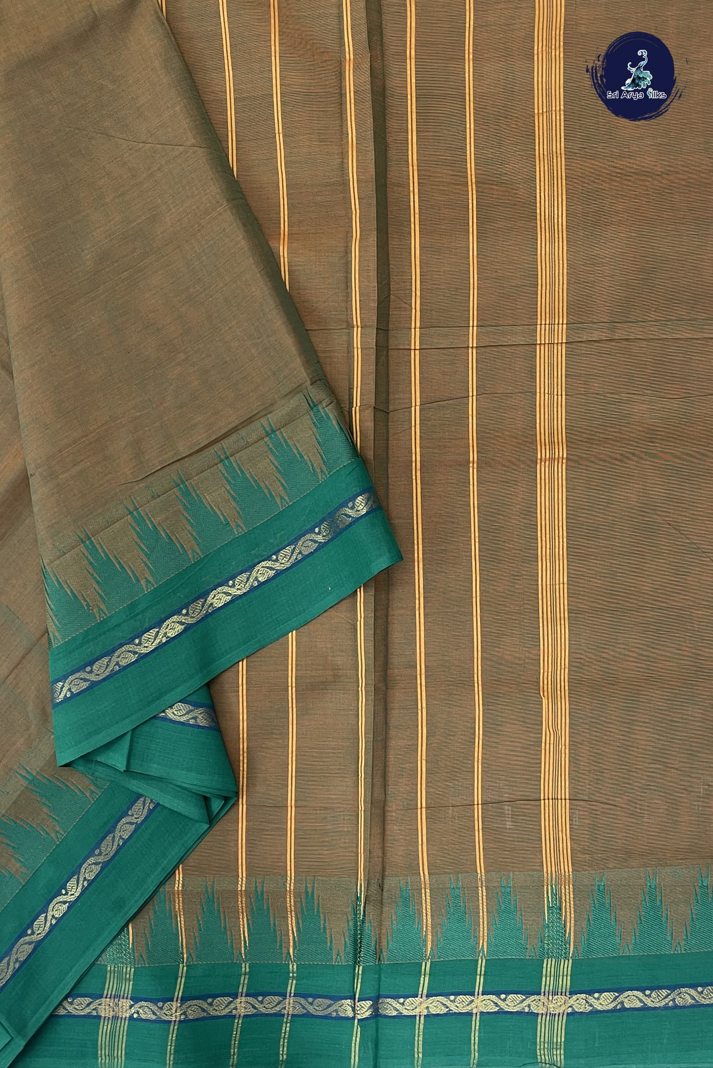 Yellowish Green 10 Yards Madisar Cotton Saree With Plain Pattern