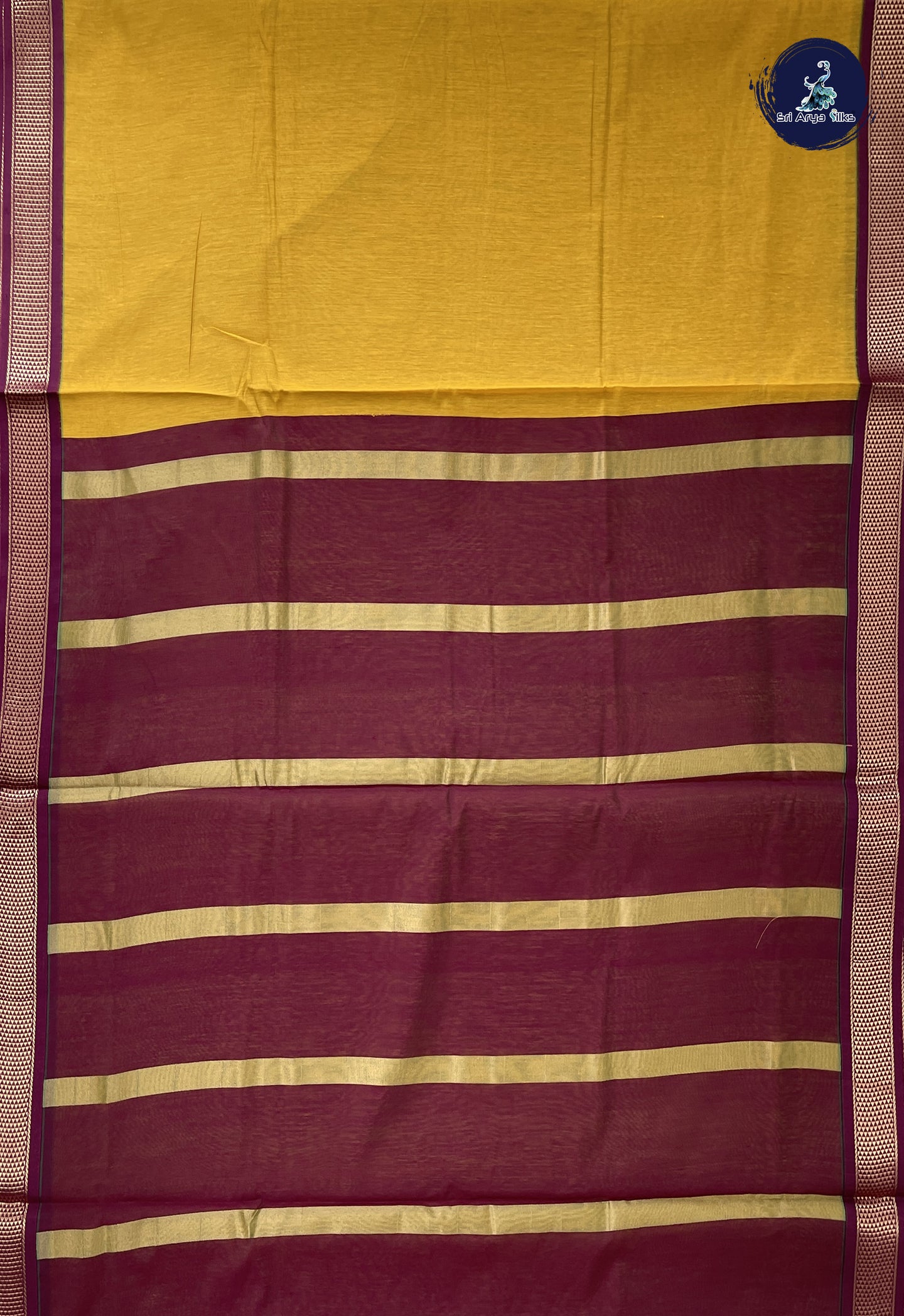 Yellow Madisar Semi Silk Cotton Saree With Plain Pattern
