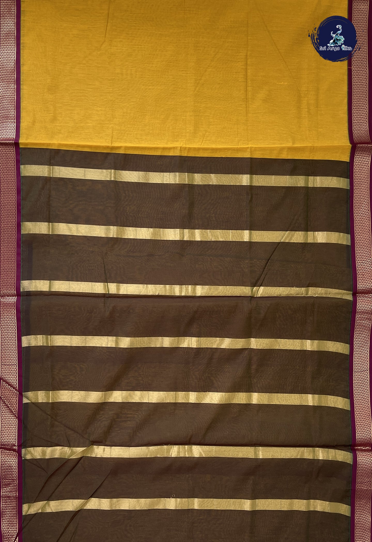 Yellow Madisar Semi Silk Cotton Saree With Plain Pattern