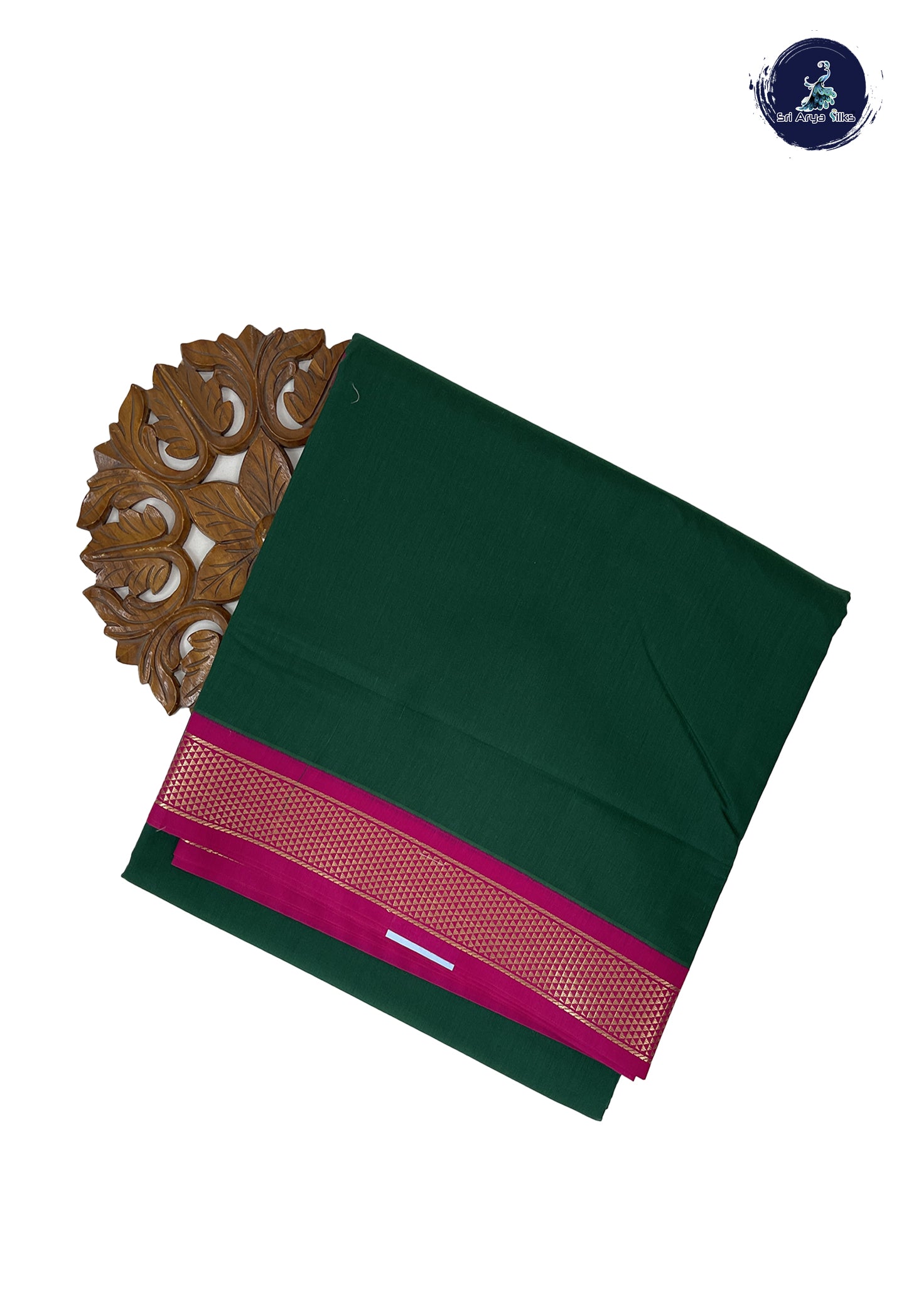 Dark Green Madisar Semi Silk Cotton Saree With Plain Pattern