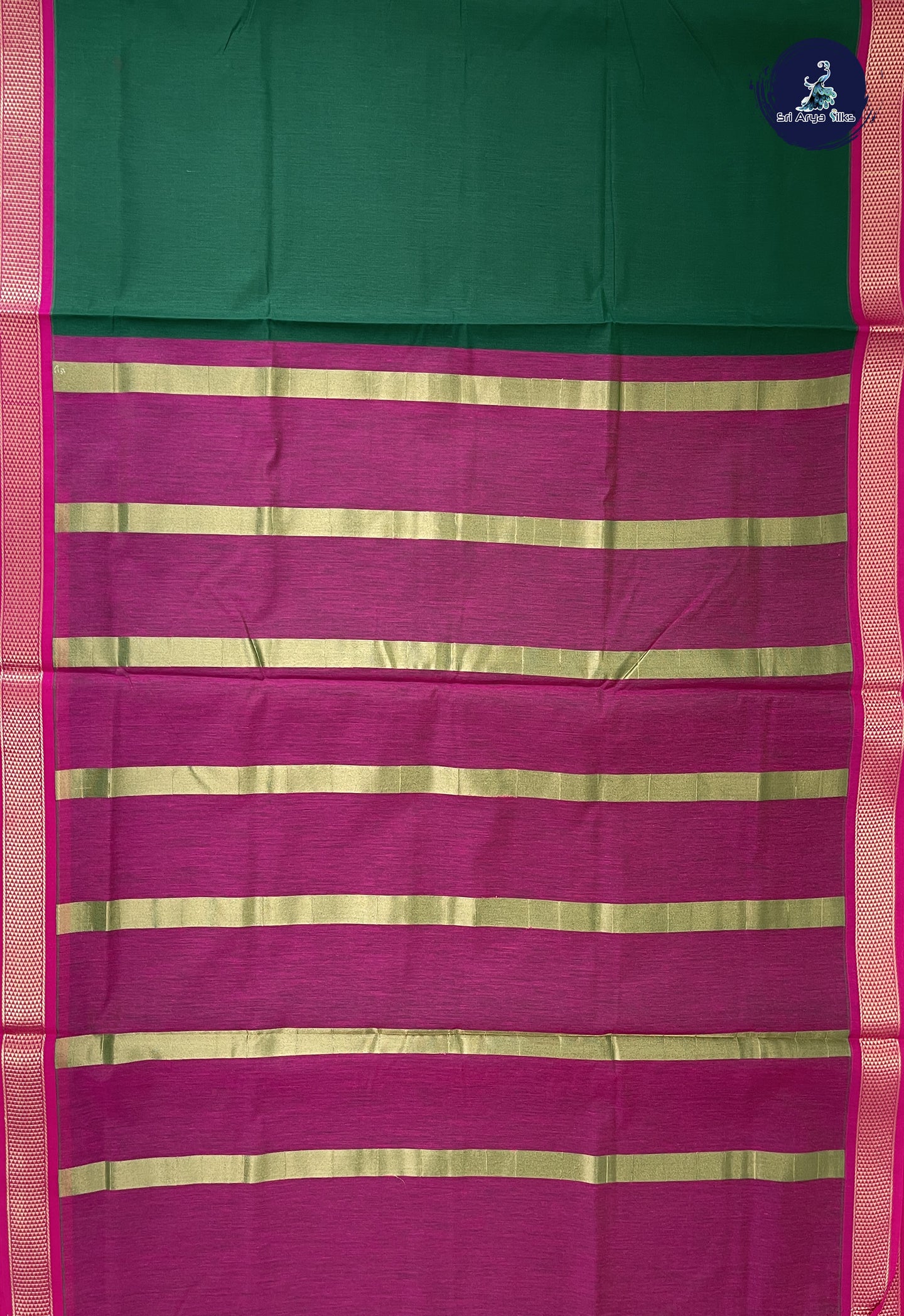 Dark Green Madisar Semi Silk Cotton Saree With Plain Pattern