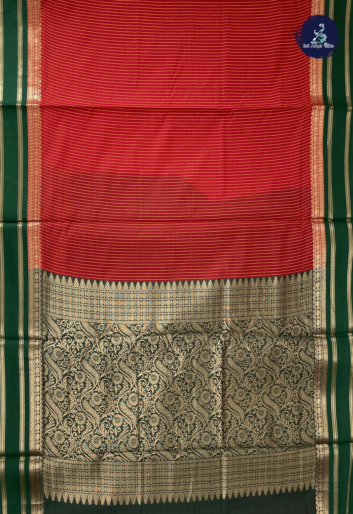 Red Madisar Semi Silk Cotton Saree With Checked Pattern