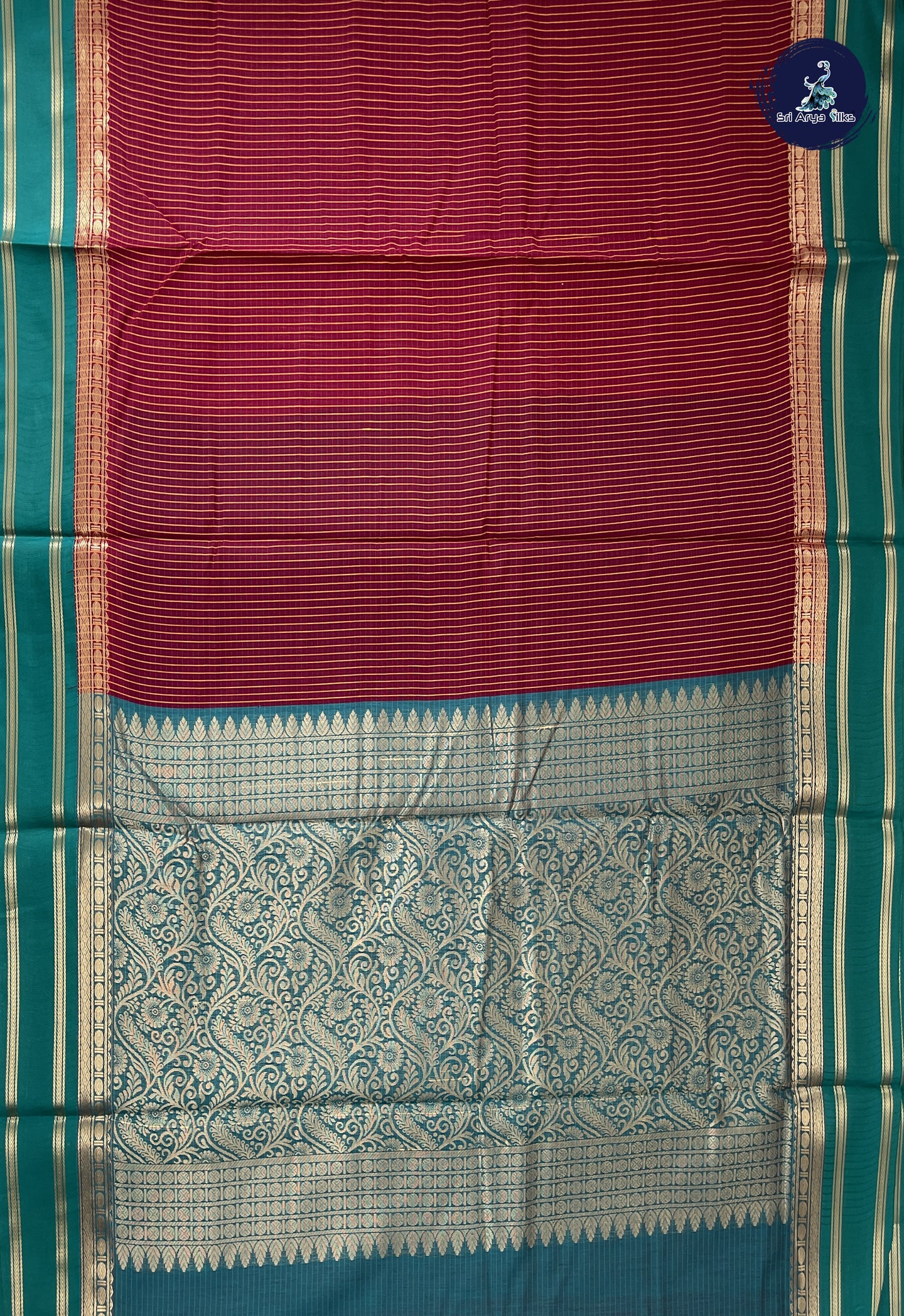 Maroon Madisar Semi Silk Cotton Saree With Checked Pattern