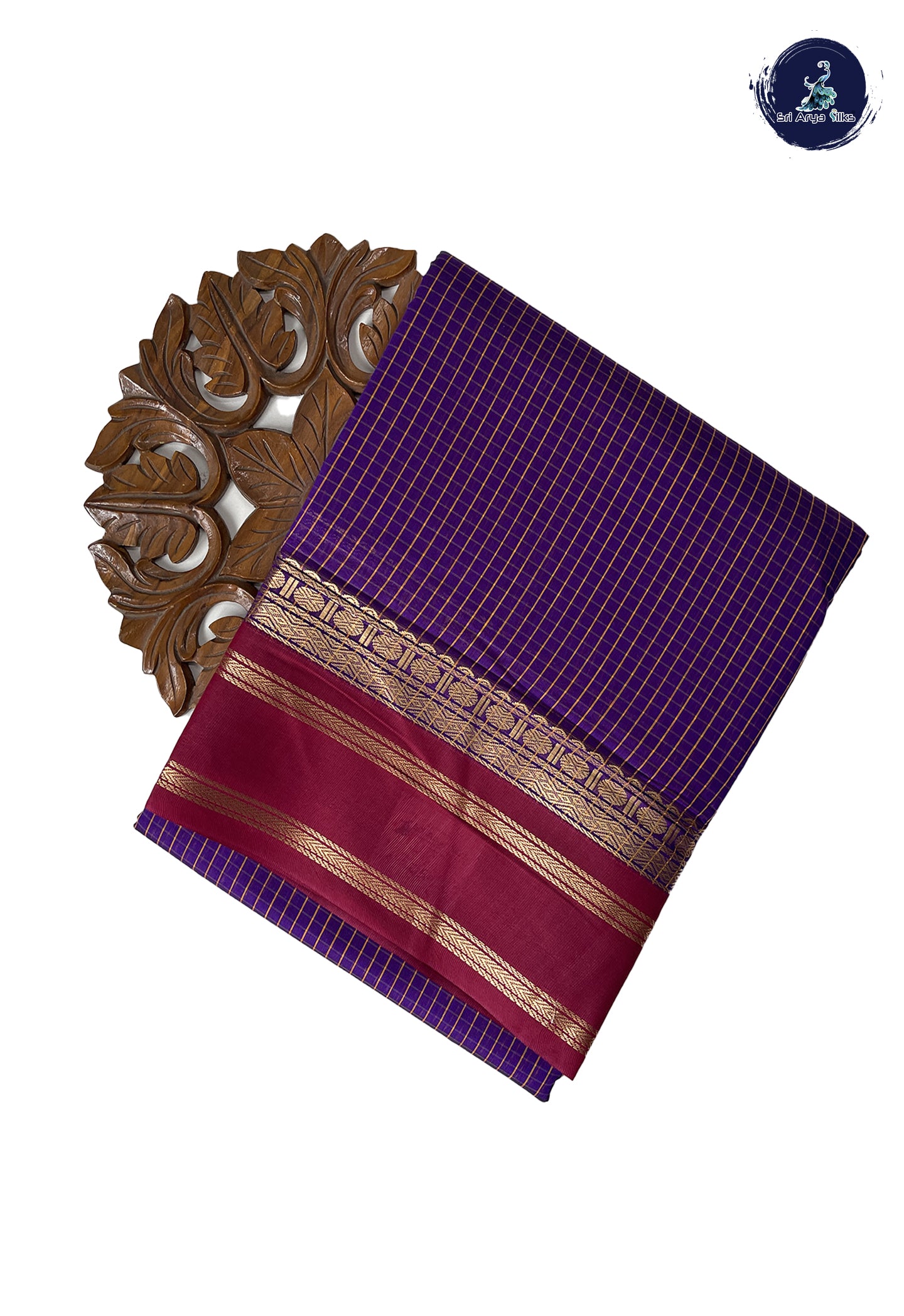 Dark Violet Madisar Semi Silk Cotton Saree With Checked Pattern