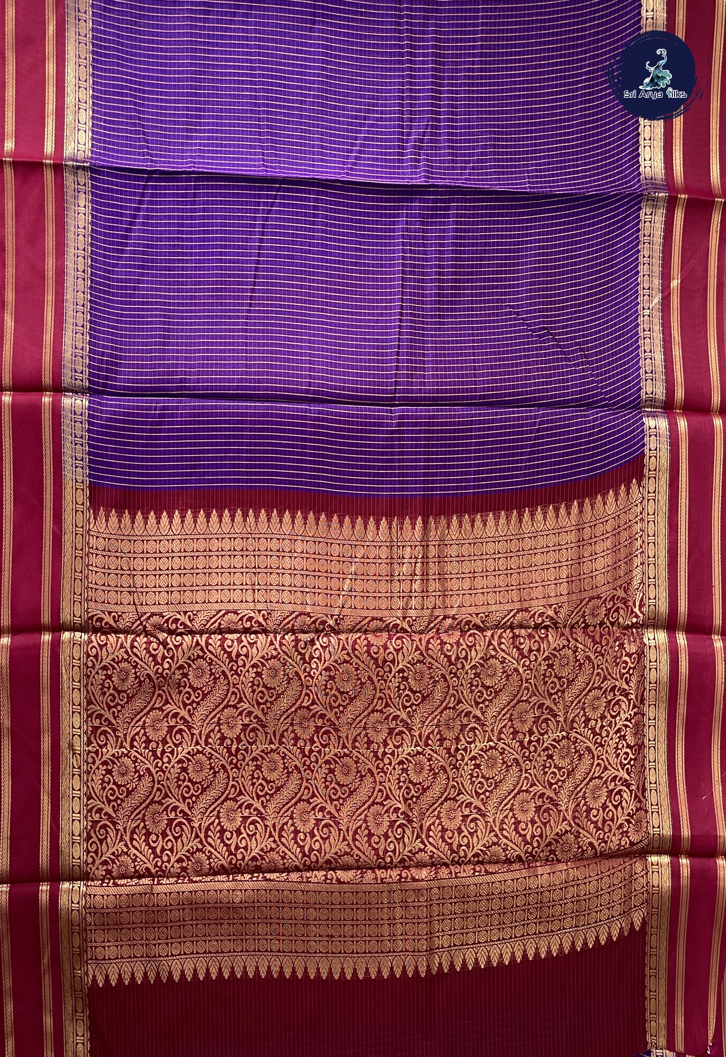 Dark Violet Madisar Semi Silk Cotton Saree With Checked Pattern